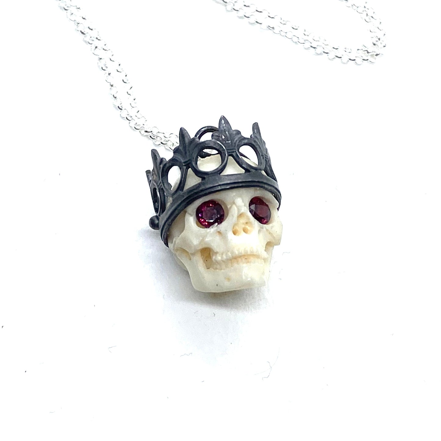 PREORDER Garnet Eyed Skull With Sterling silver Bail