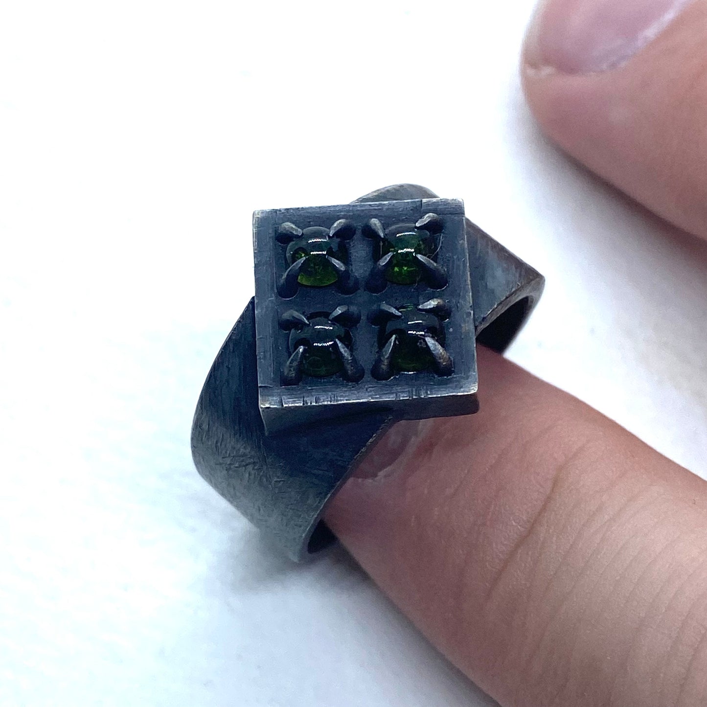 Brutalist Ring with Tourmaline in Sterling Silver