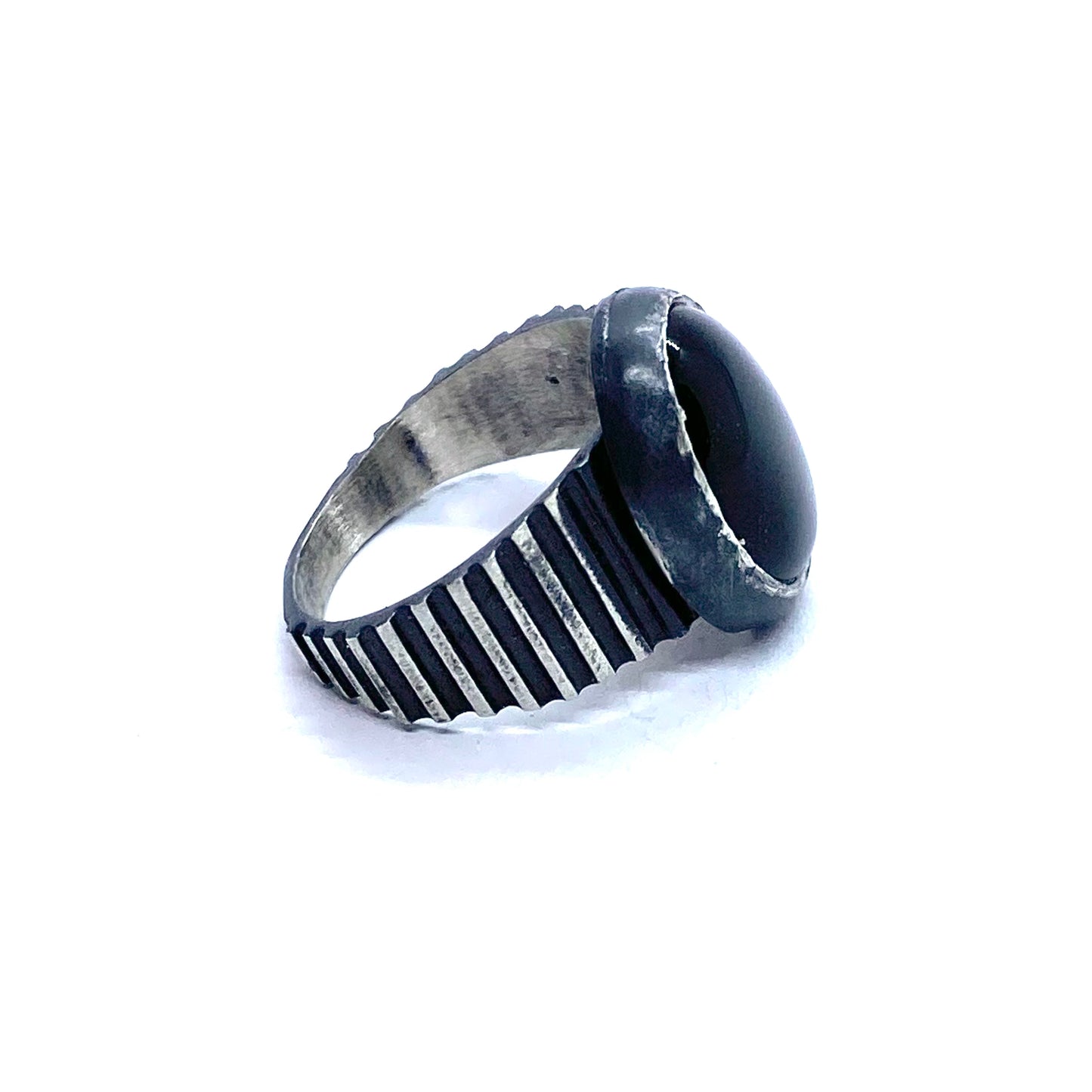 Brutalist Ring with Black Onyx in Sterling Silver