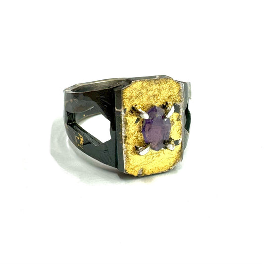 Brutalist Ring with Tanzanite in Sterling Silver