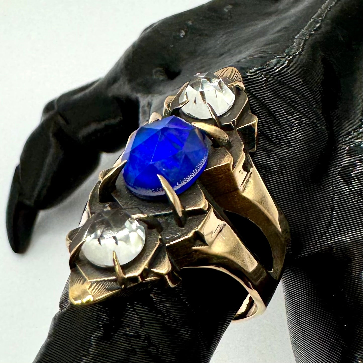 Shadowcaster Bronze Aurora Opal and Quartz Crystal Brutalist Ring