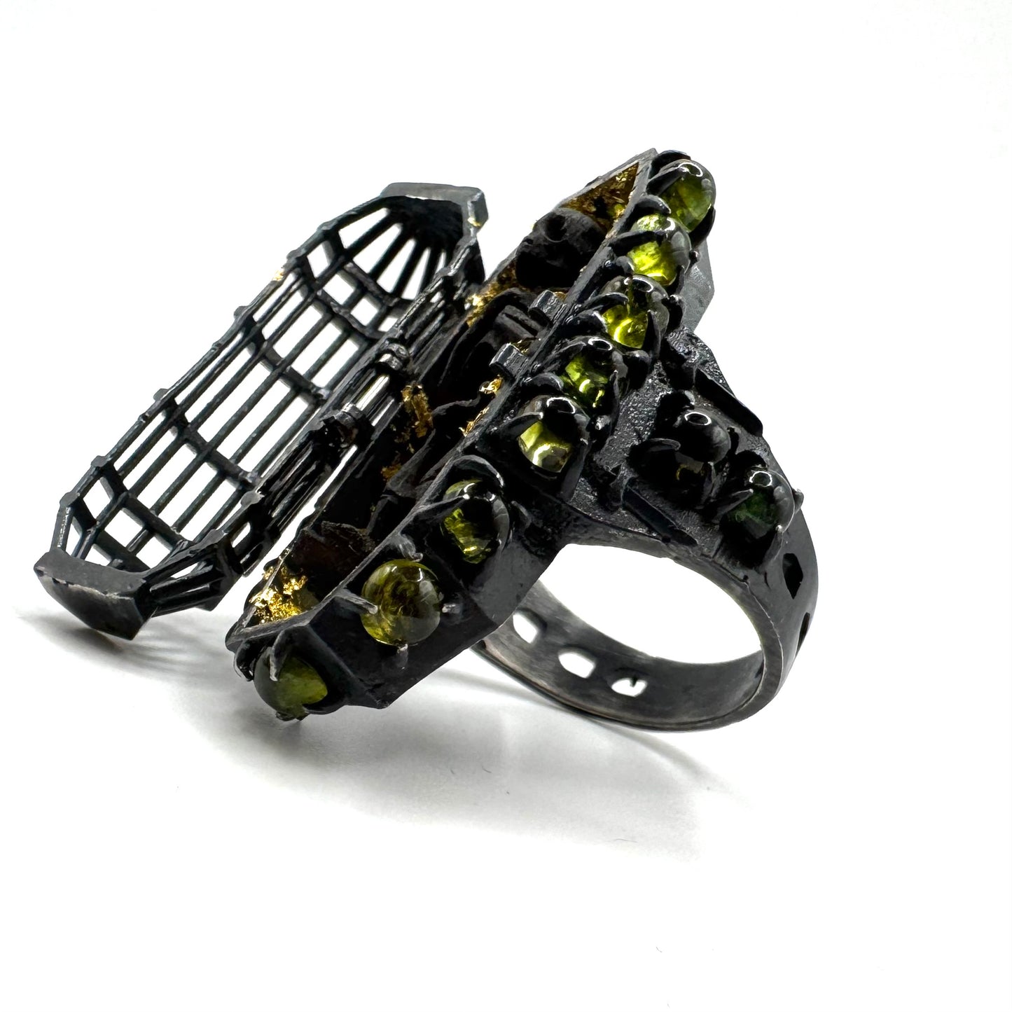 Gibbet Coffin Ring in Sterling Silver and Tourmaline