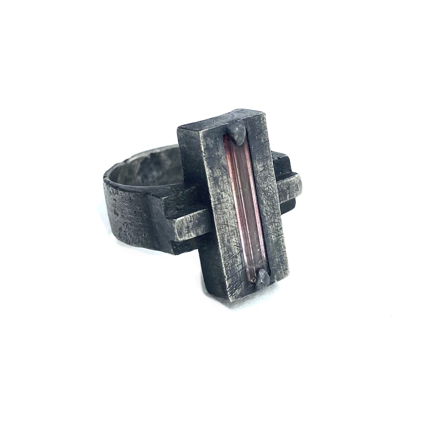Brutalist Ring with Tourmaline in Sterling Silver