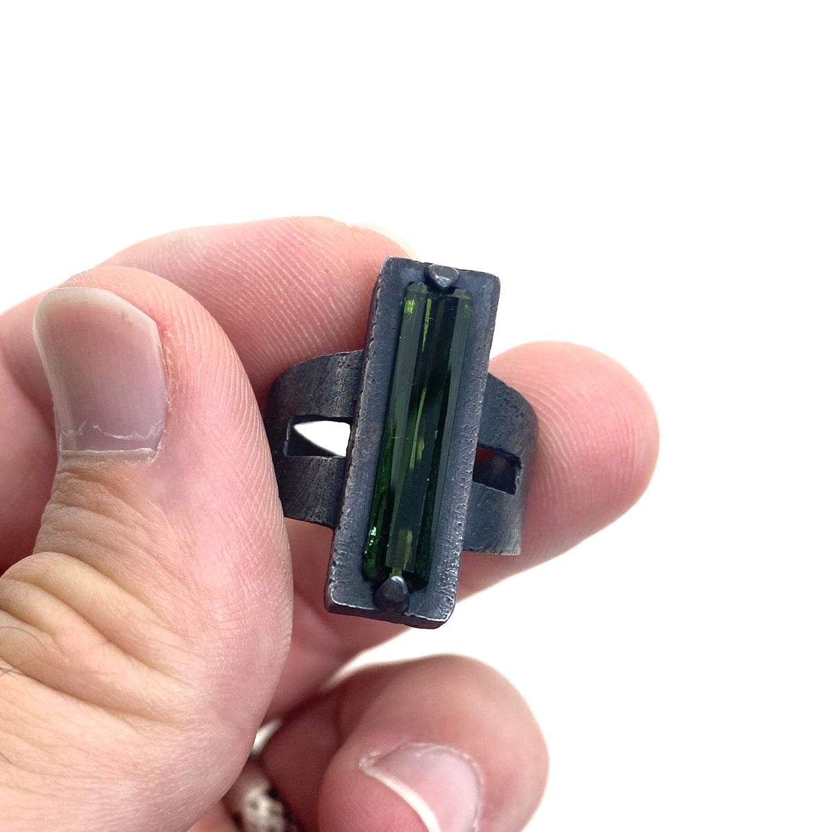 Brutalist Ring with Tourmaline in Sterling Silver
