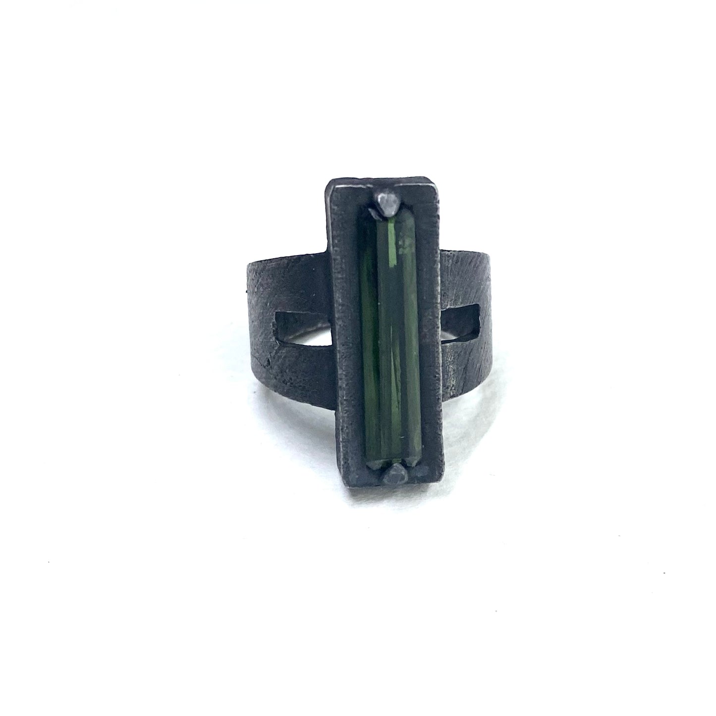 Brutalist Ring with Tourmaline in Sterling Silver