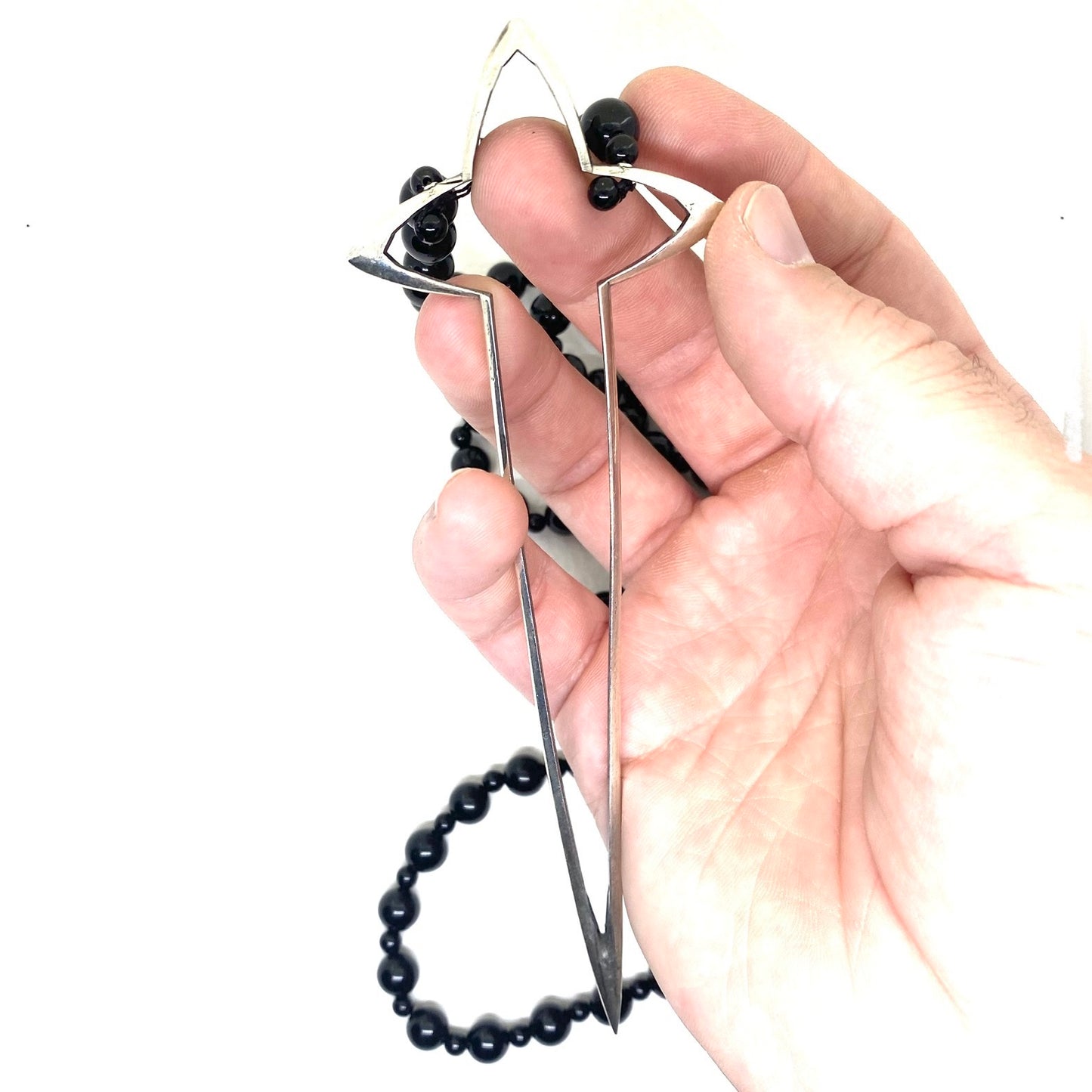 Sword Cross and black onyx Sterling Silver Necklace