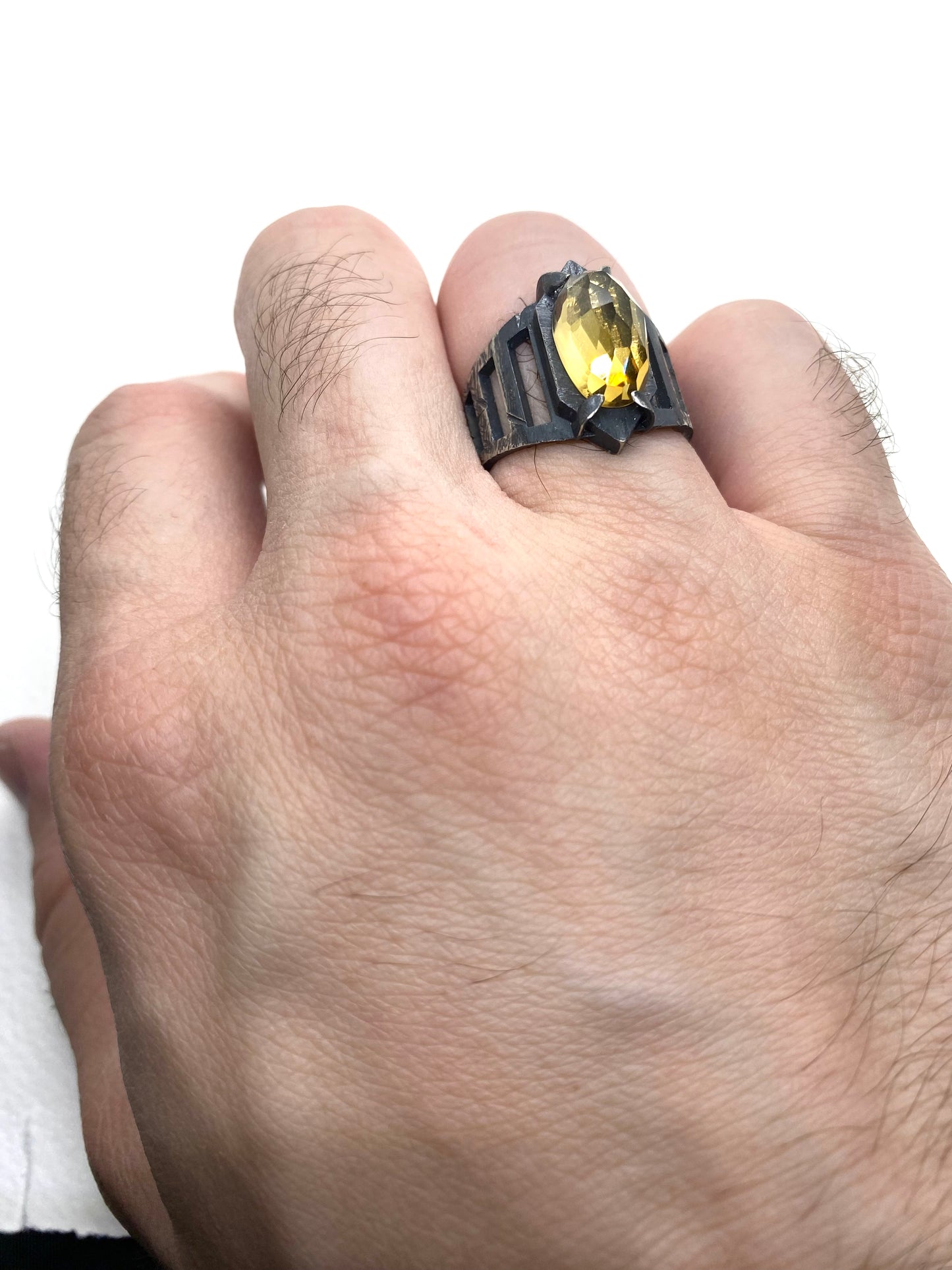 Brutalist Ring with Citrine in Sterling Silver