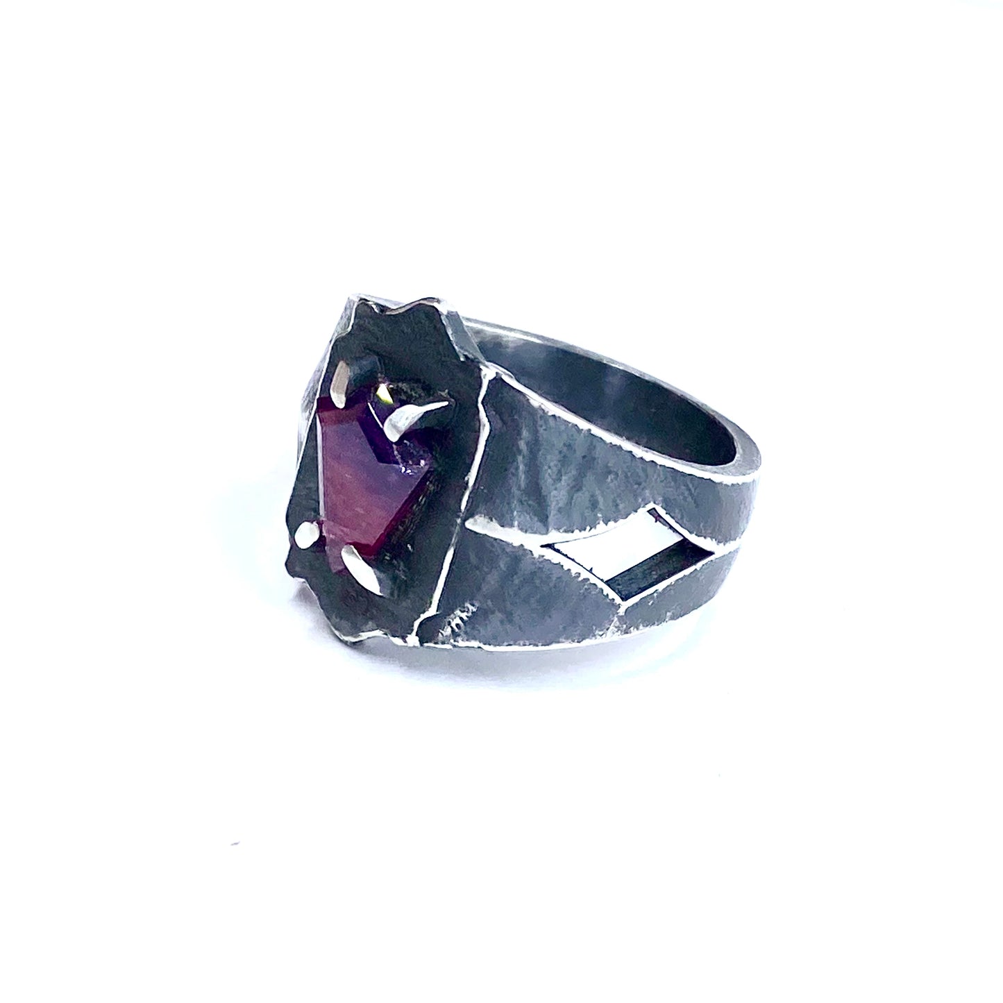 Brutalist Ring with Pink And Purple Winza Sapphire in Sterling Silver