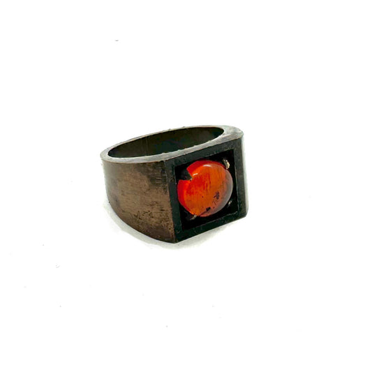 Thistlethorn Bronze Round Amber Brutalist Ring