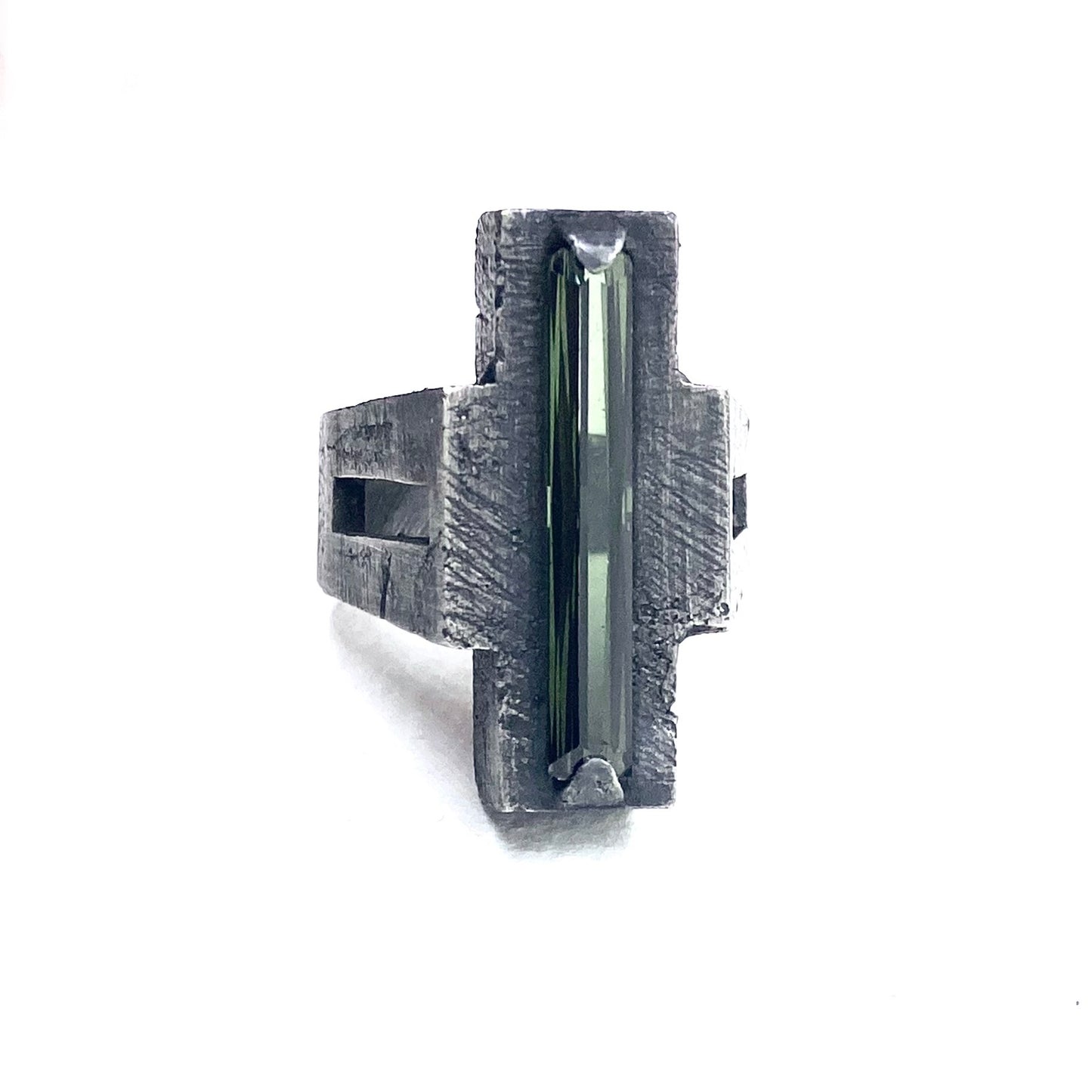 Brutalist Ring with Tourmaline in Sterling Silver