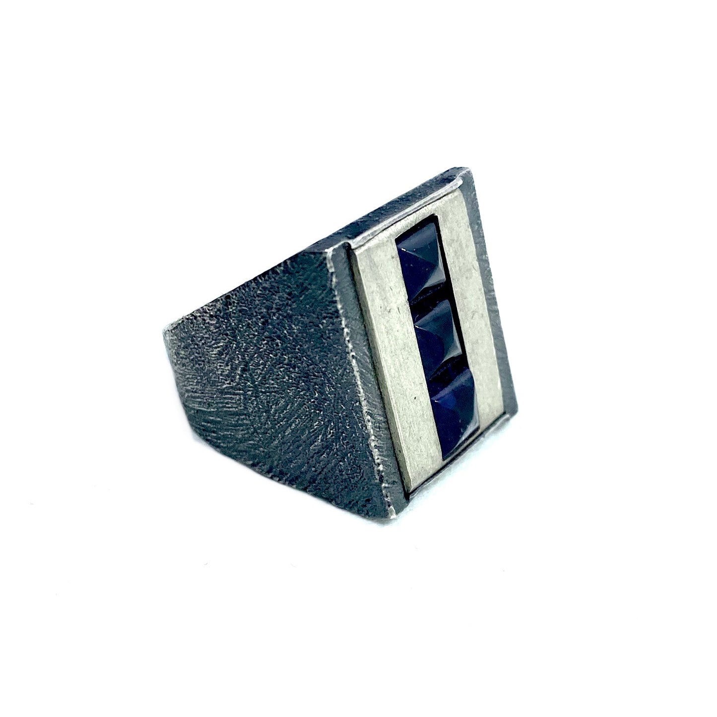 Brutalist Ring with Iolite Pyramids in Sterling Silver