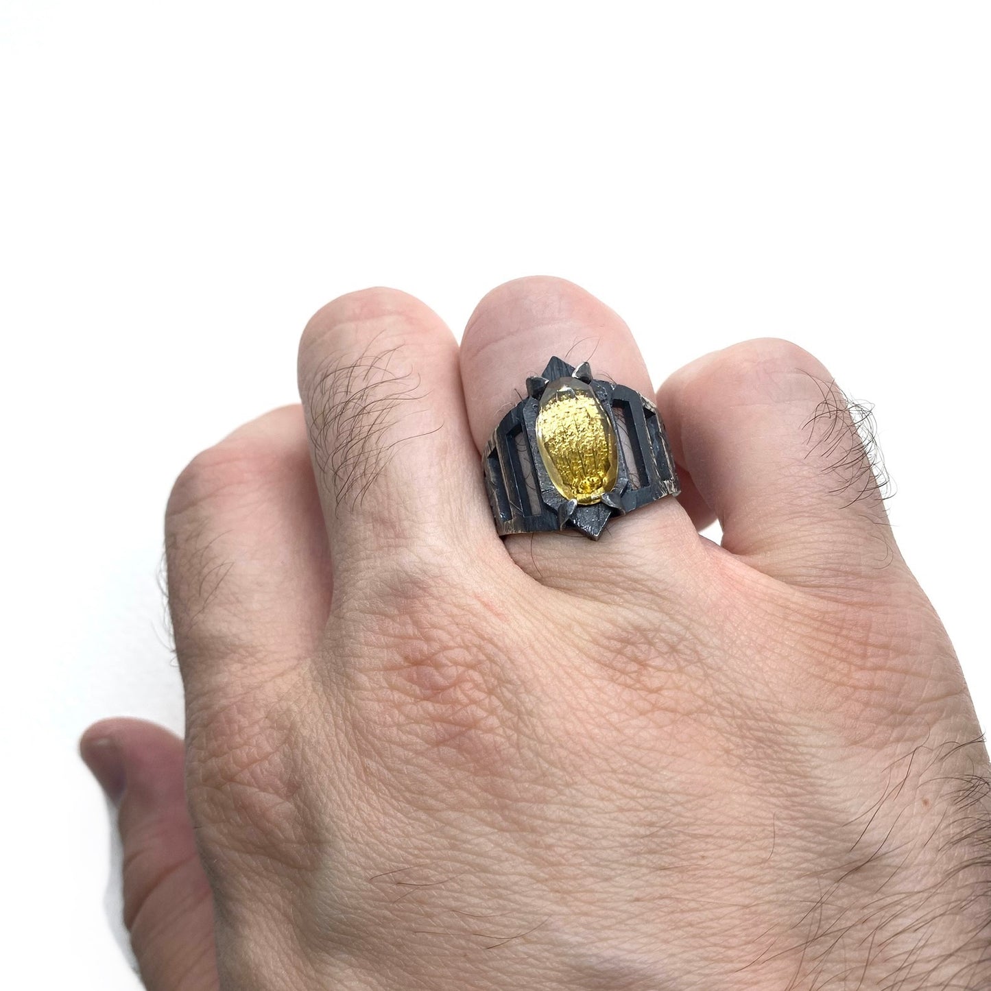 Brutalist Ring with Citrine in Sterling Silver