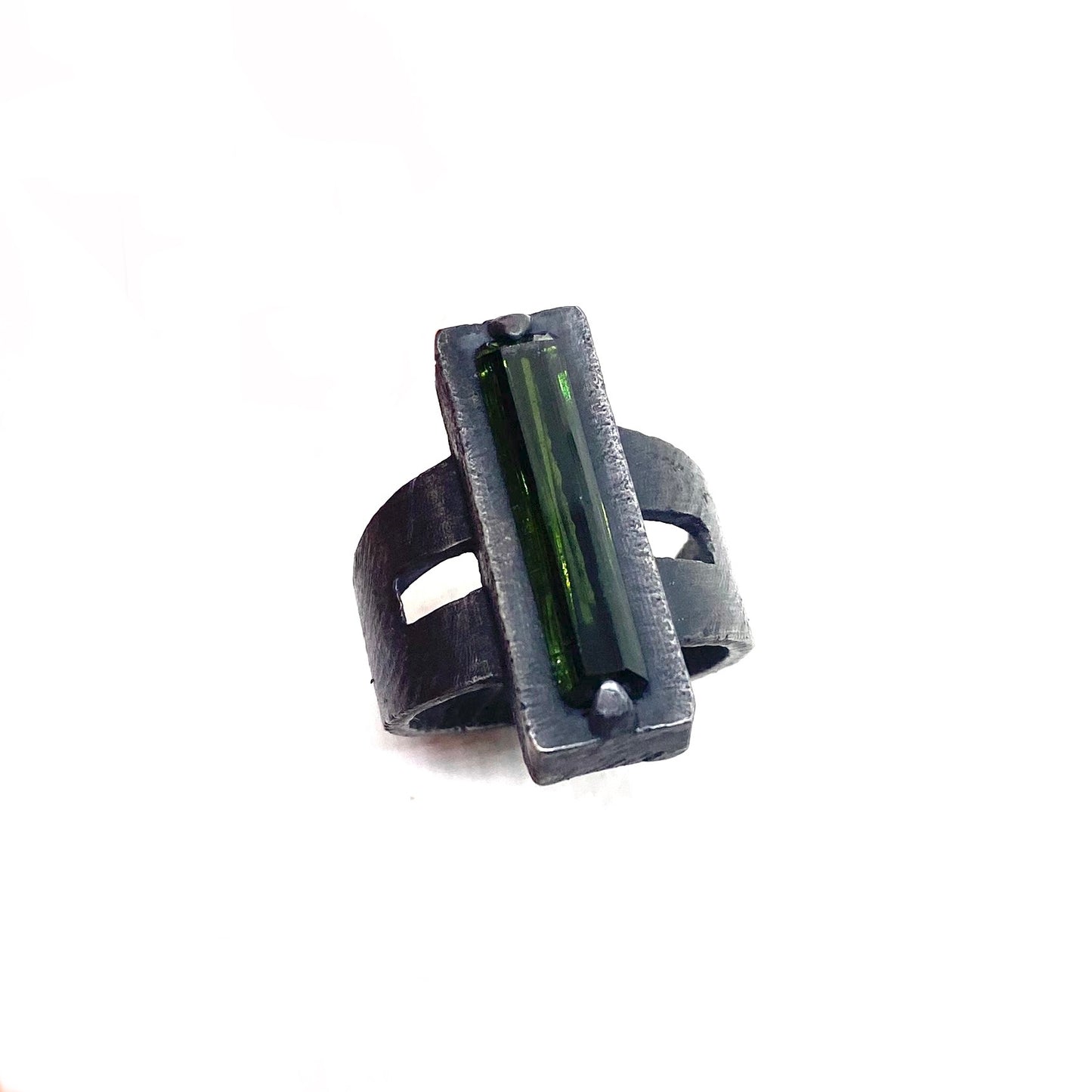 Brutalist Ring with Tourmaline in Sterling Silver