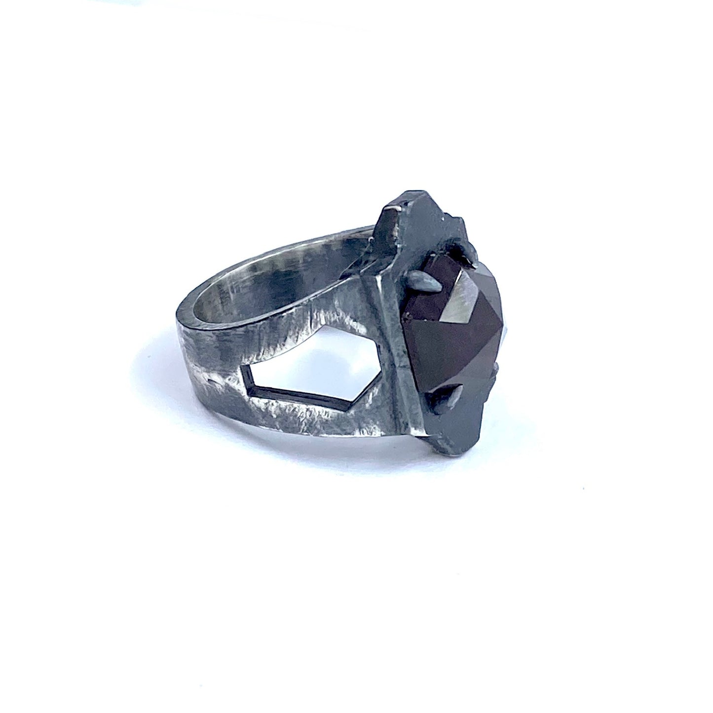 Coffin Ring with Garnet in Sterling Silver