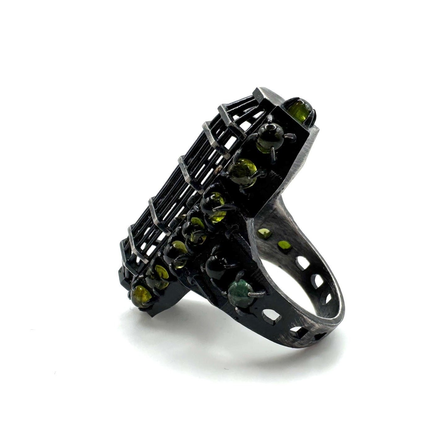 Gibbet Coffin Ring in Sterling Silver and Tourmaline
