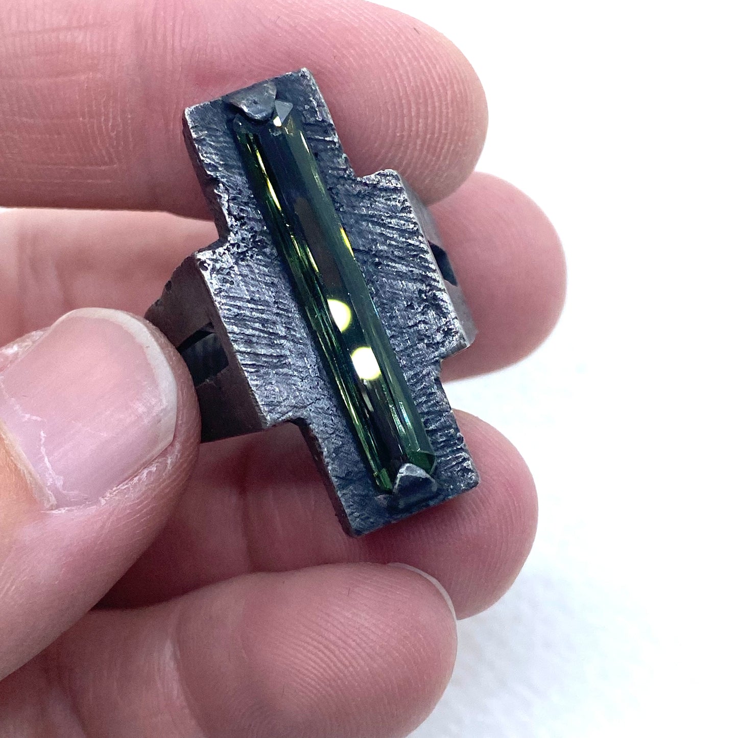 Brutalist Ring with Tourmaline in Sterling Silver