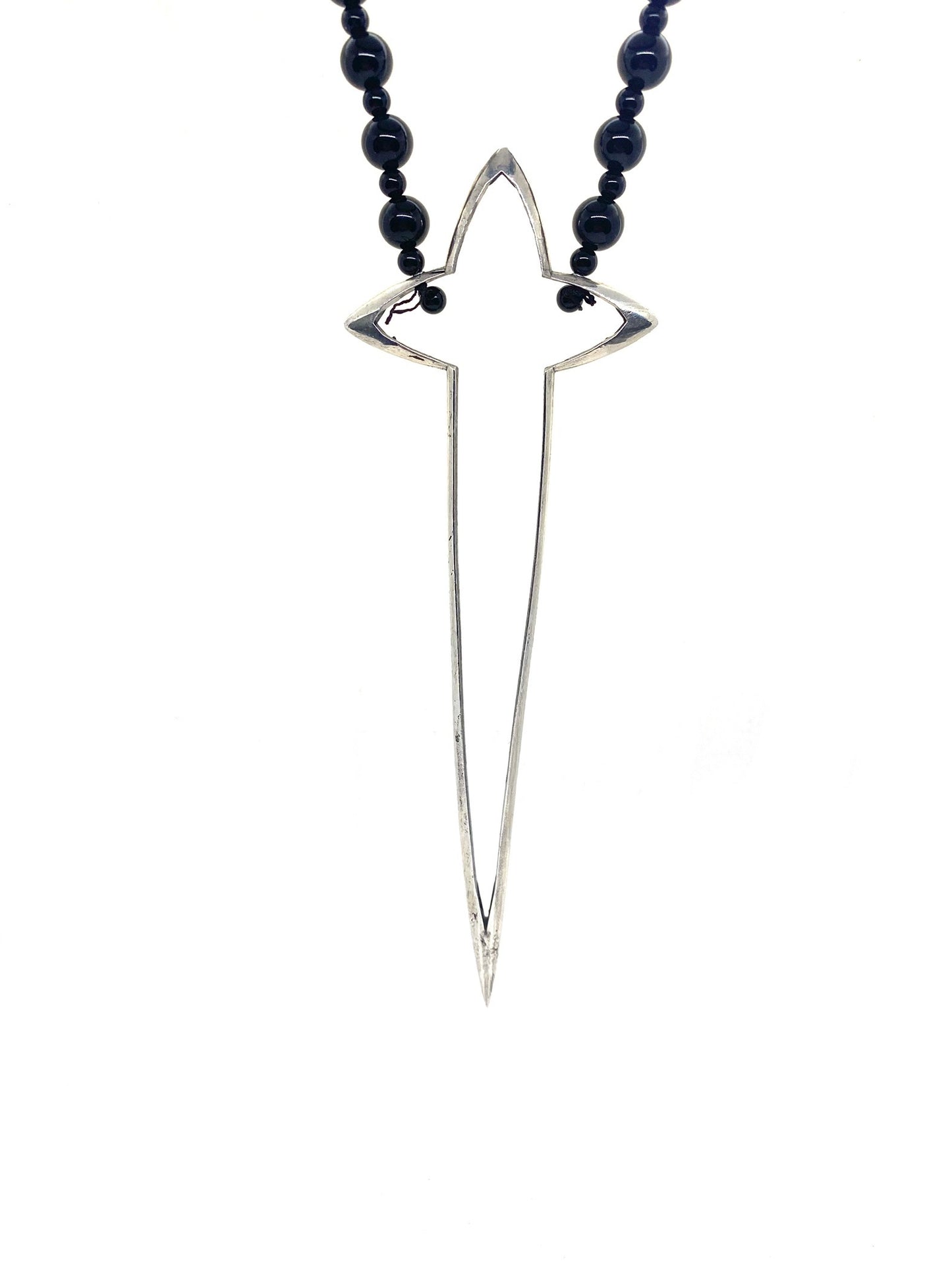 Sword Cross and black onyx Sterling Silver Necklace