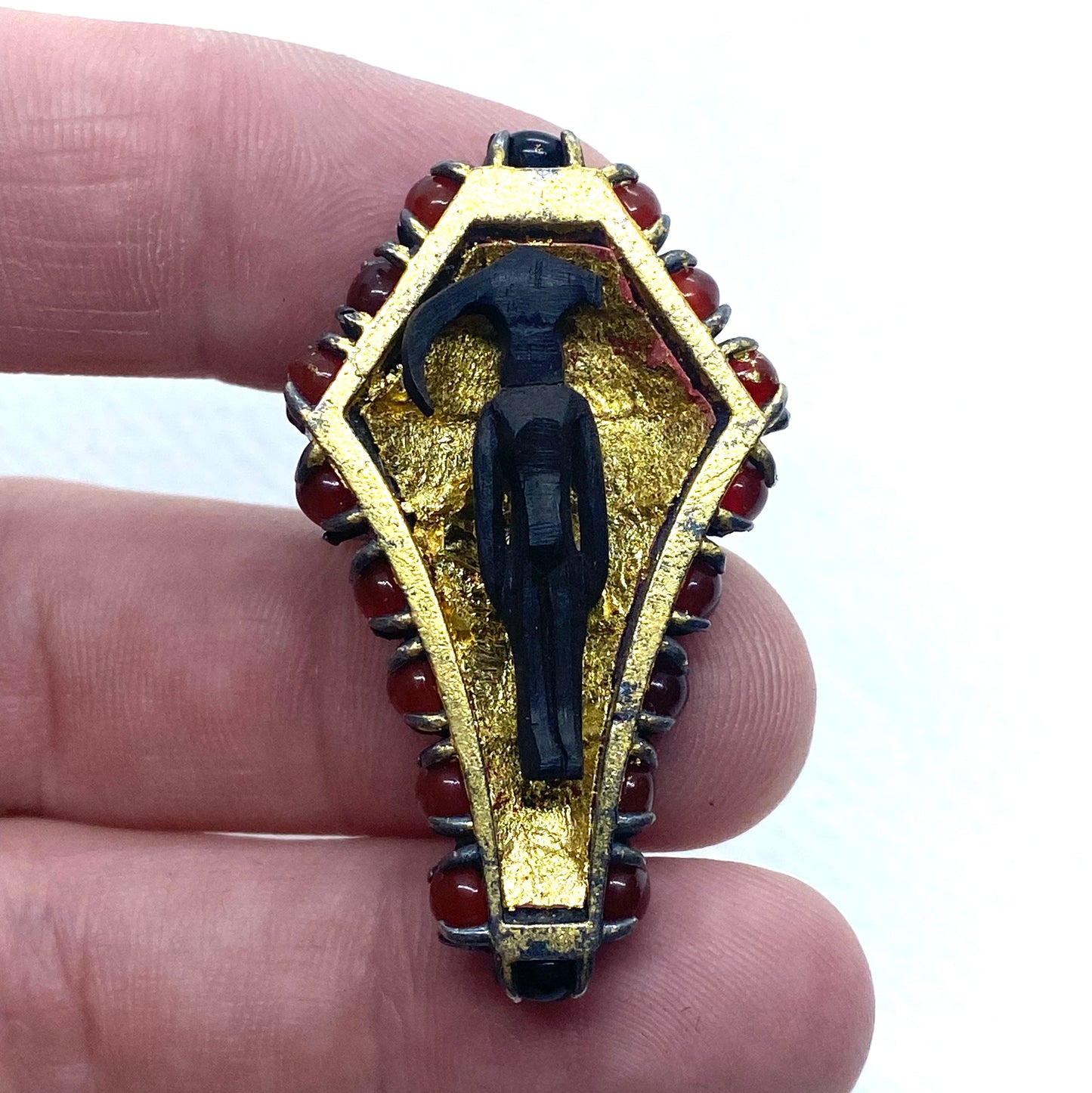 Coffin Ring in Sterling Silver and Carnelian And Horn