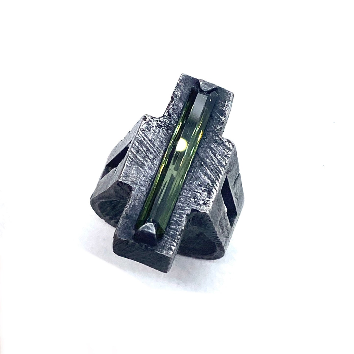 Brutalist Ring with Tourmaline in Sterling Silver