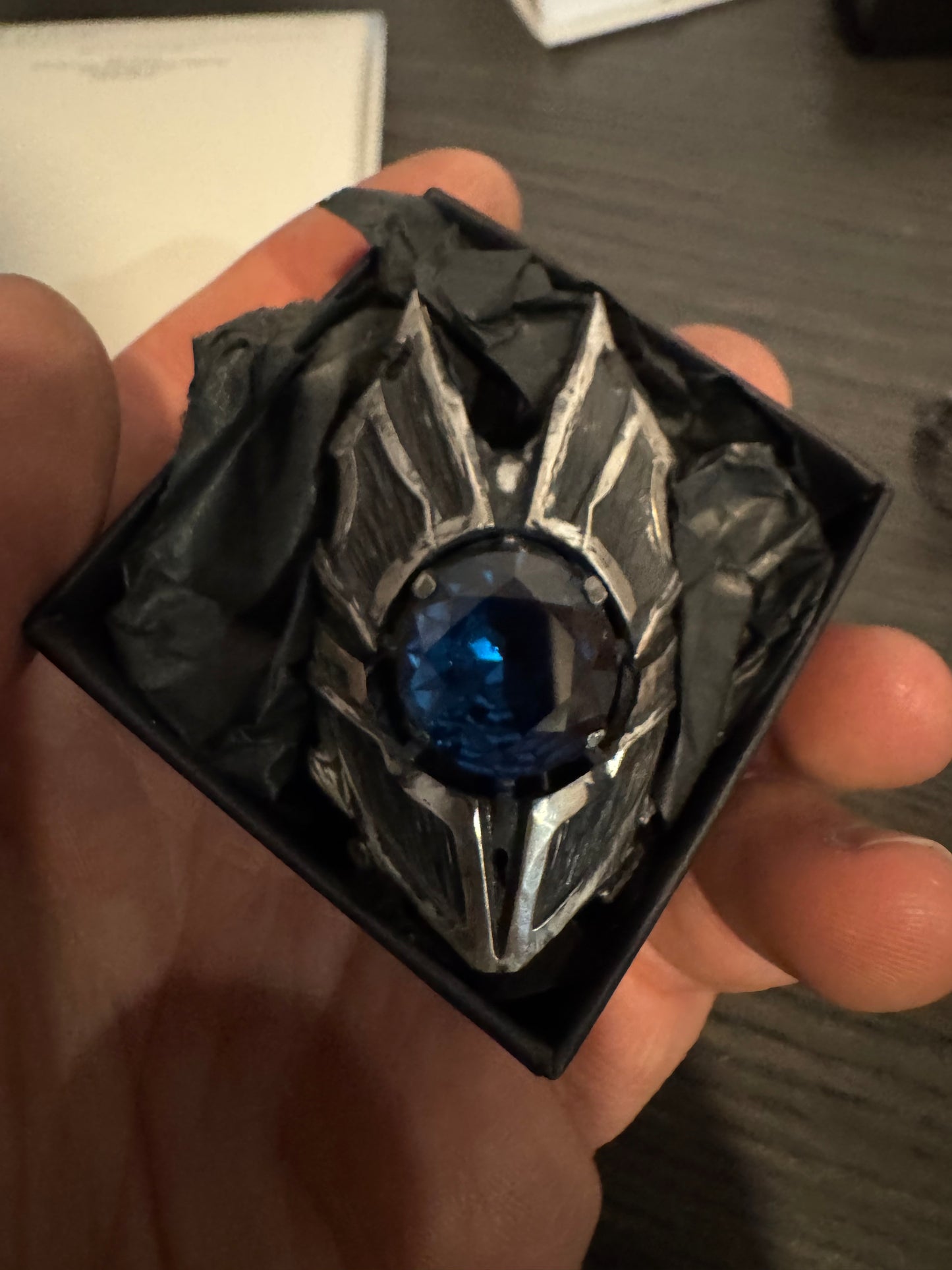 TO BE CAST - Viking Shield Ring With Blue Color Change Spinel In sterling Silver