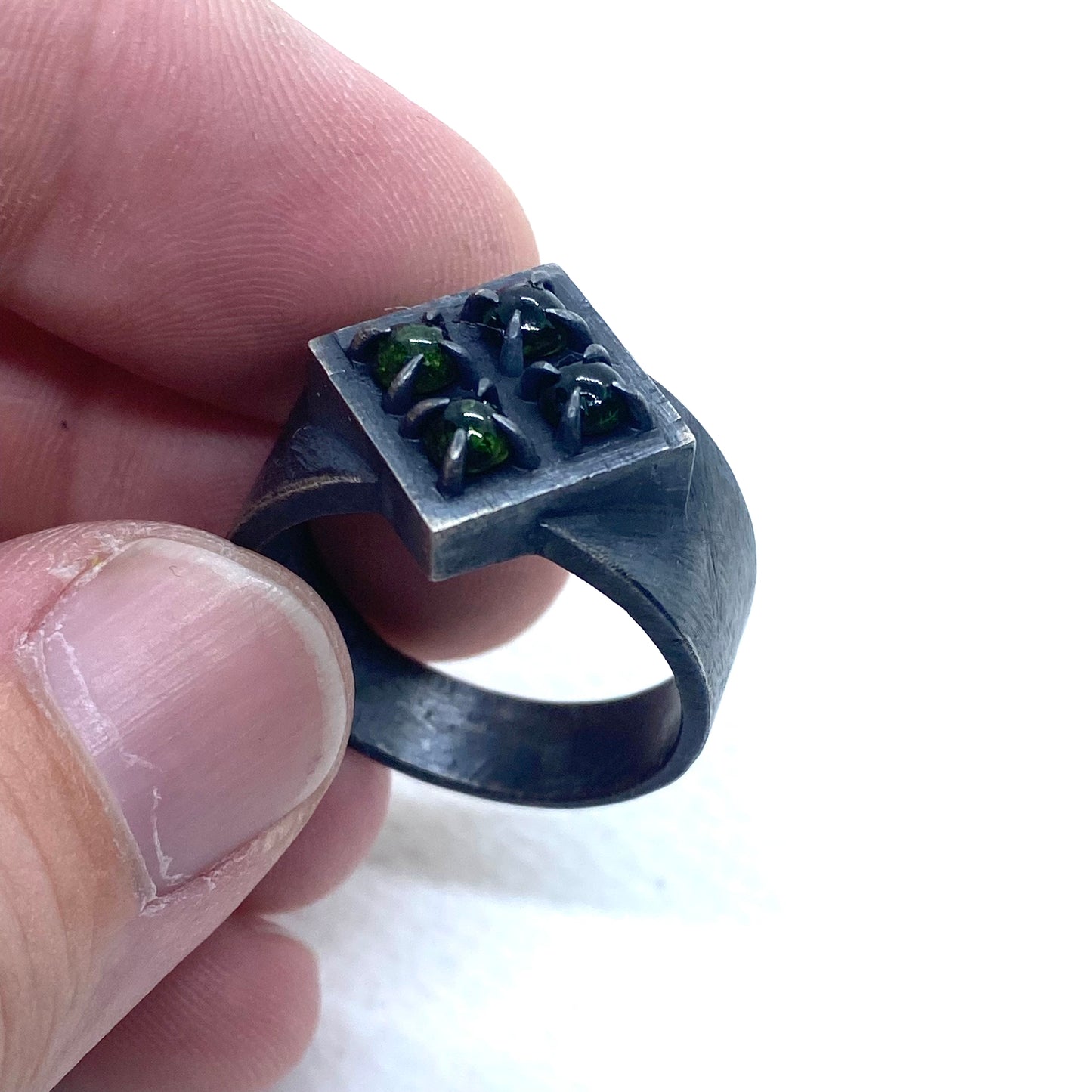 Brutalist Ring with Tourmaline in Sterling Silver