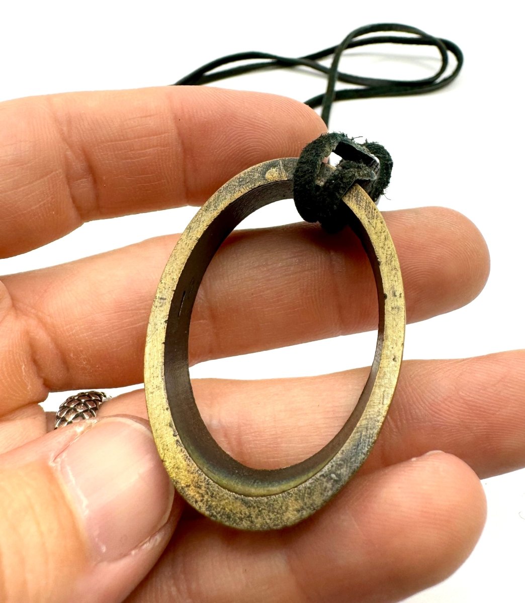 Brutalist Bronze Pendant on a Black Leather Cord - Julian The 2nd - Brutalist Bronze Pendant on a Black Leather Cord