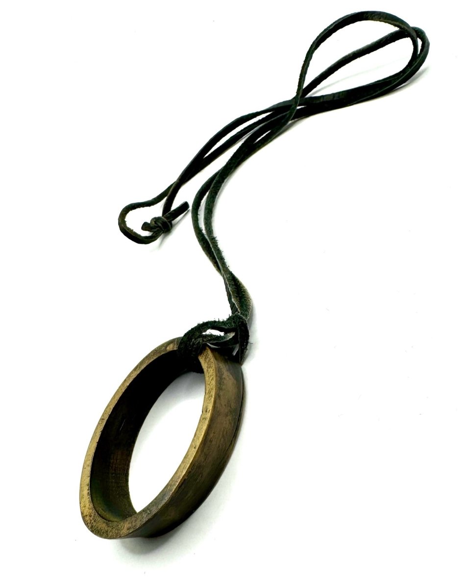 Brutalist Bronze Pendant on a Black Leather Cord - Julian The 2nd - Brutalist Bronze Pendant on a Black Leather Cord