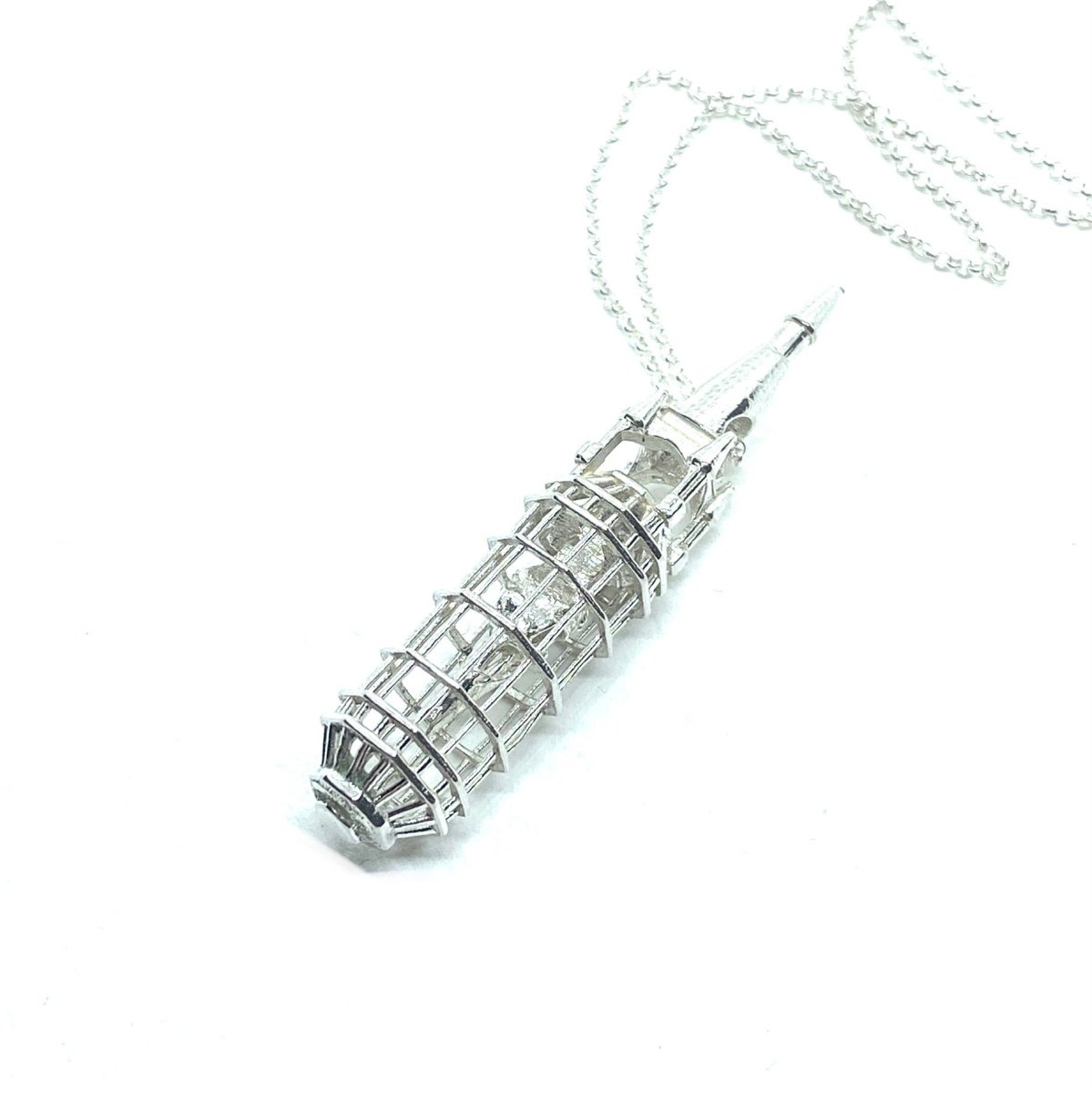 Caged Crow Skull Pendant In Sterling Silver - Julian The 2nd - NECKLACE - Caged Crow Skull Pendant In Sterling Silver