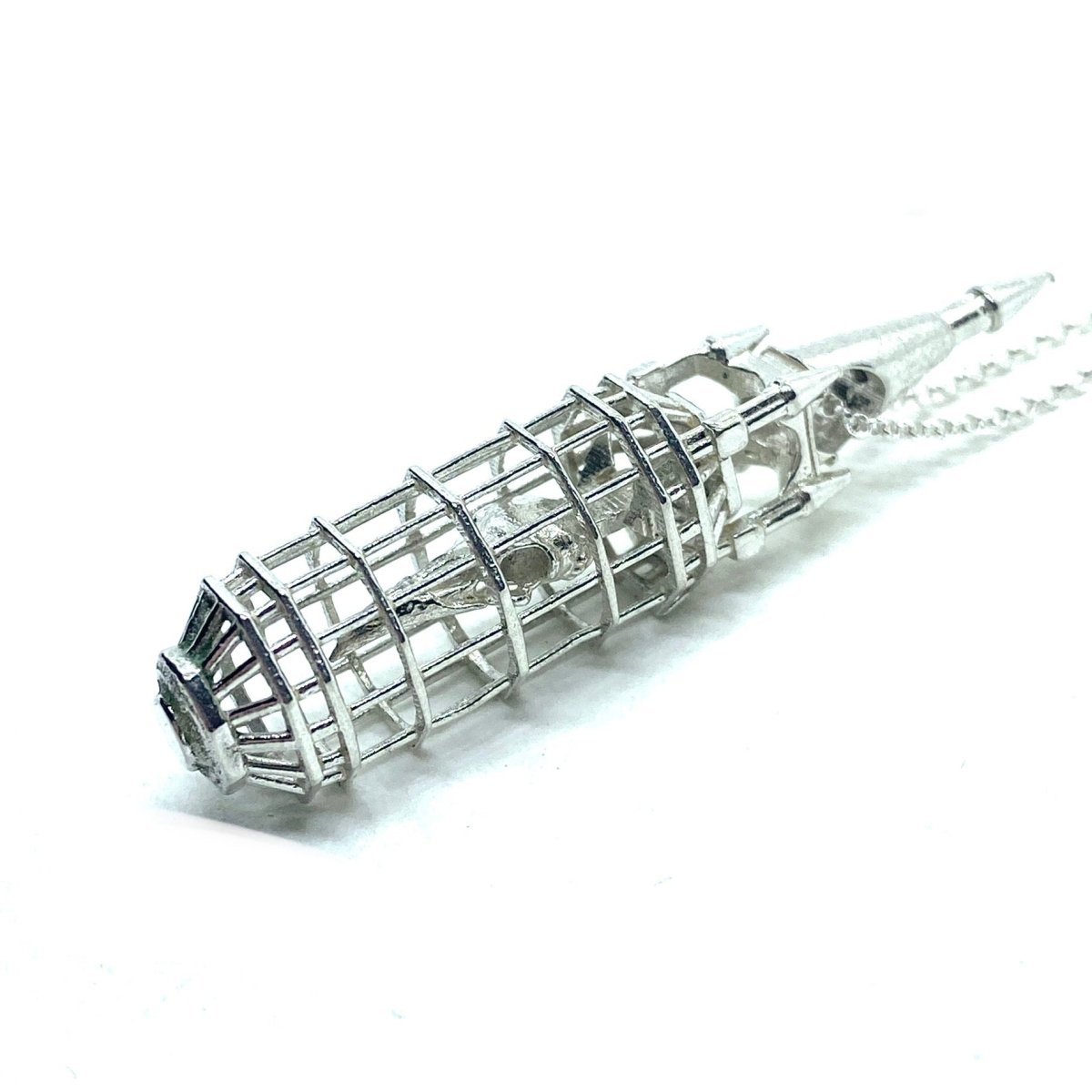 Caged Crow Skull Pendant In Sterling Silver - Julian The 2nd - NECKLACE - Caged Crow Skull Pendant In Sterling Silver