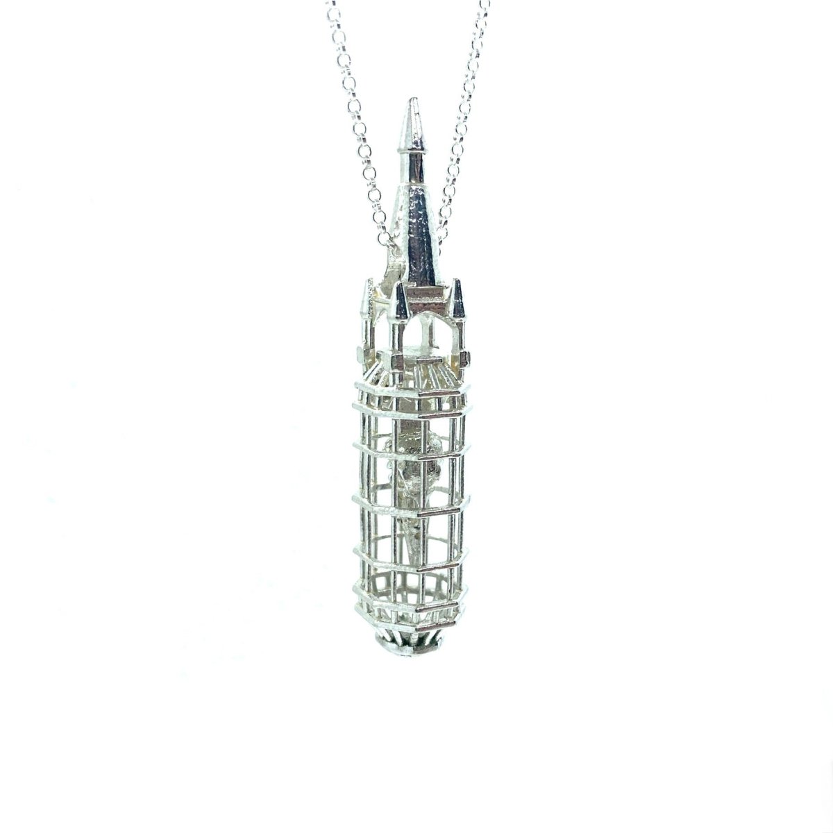 Caged Crow Skull Pendant In Sterling Silver - Julian The 2nd - NECKLACE - Caged Crow Skull Pendant In Sterling Silver