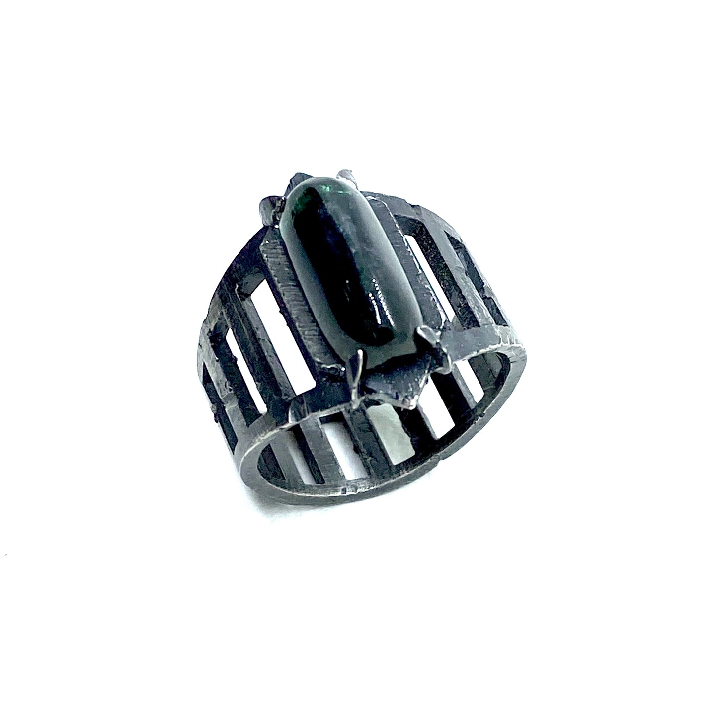 Brutalist Ring with Tourmaline in Sterling Silver