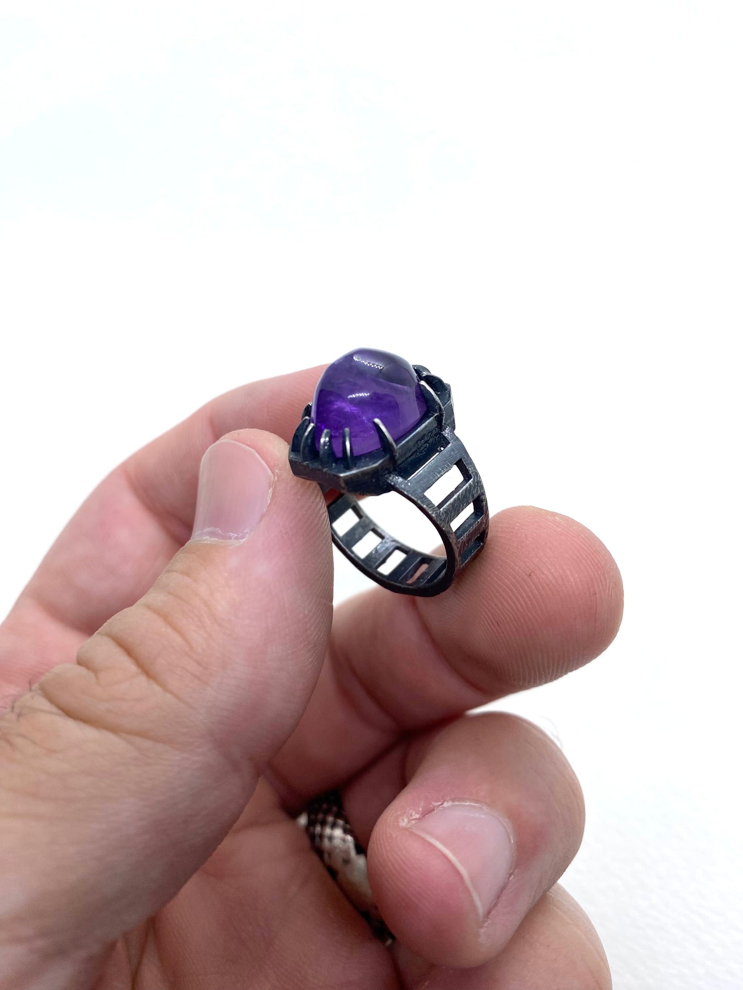 Brutalist Ring with Amethyst in Sterling Silver