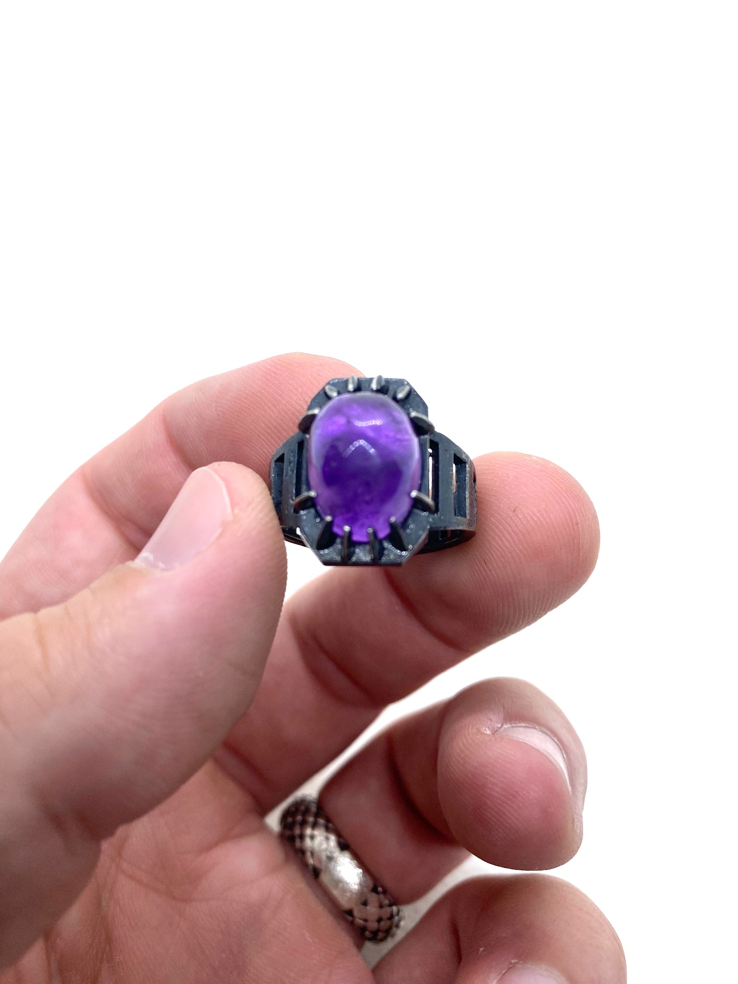 Brutalist Ring with Amethyst in Sterling Silver