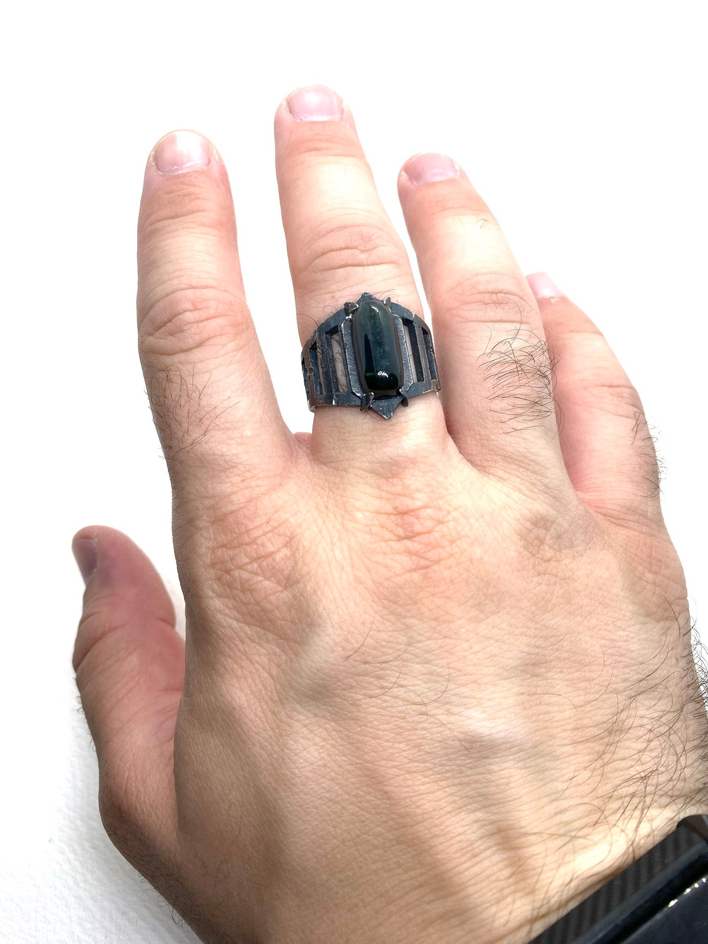 Brutalist Ring with Tourmaline in Sterling Silver