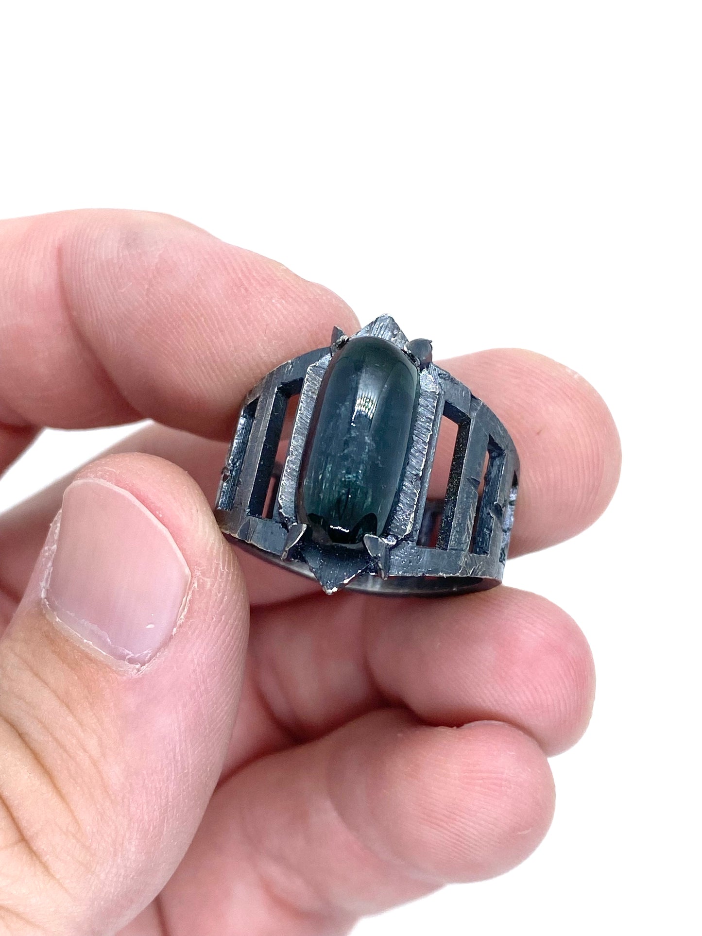 Brutalist Ring with Tourmaline in Sterling Silver