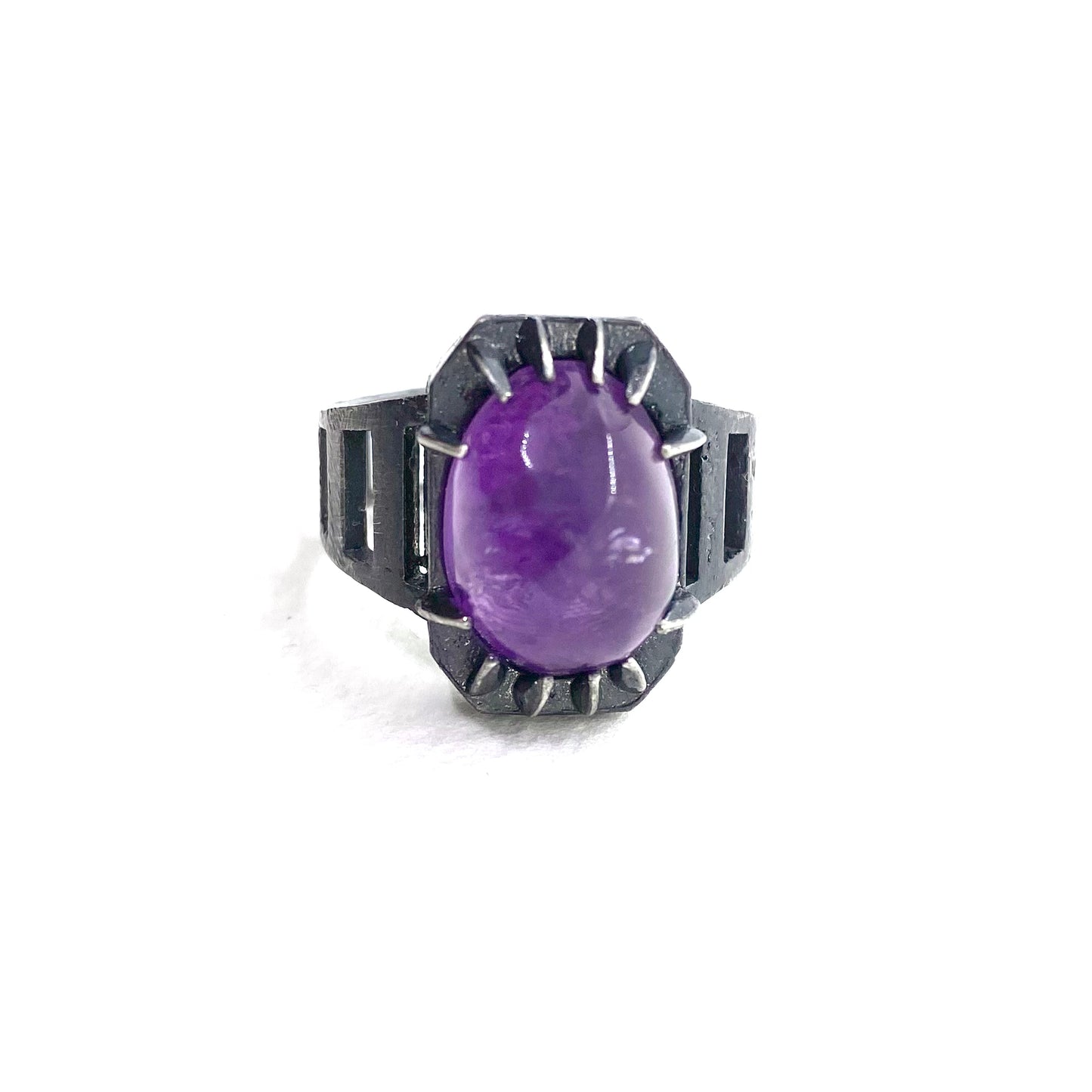 Brutalist Ring with Amethyst in Sterling Silver