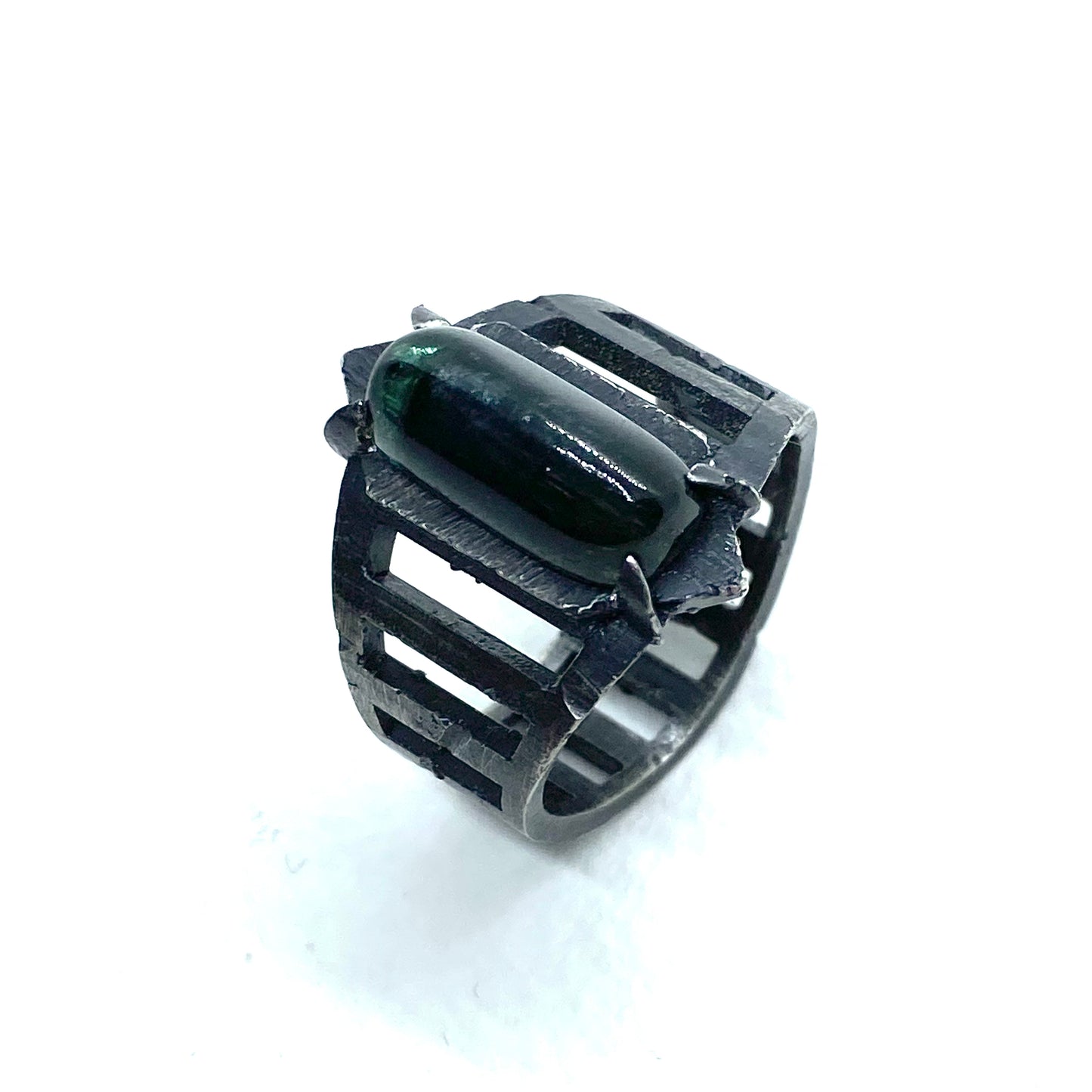 Brutalist Ring with Tourmaline in Sterling Silver