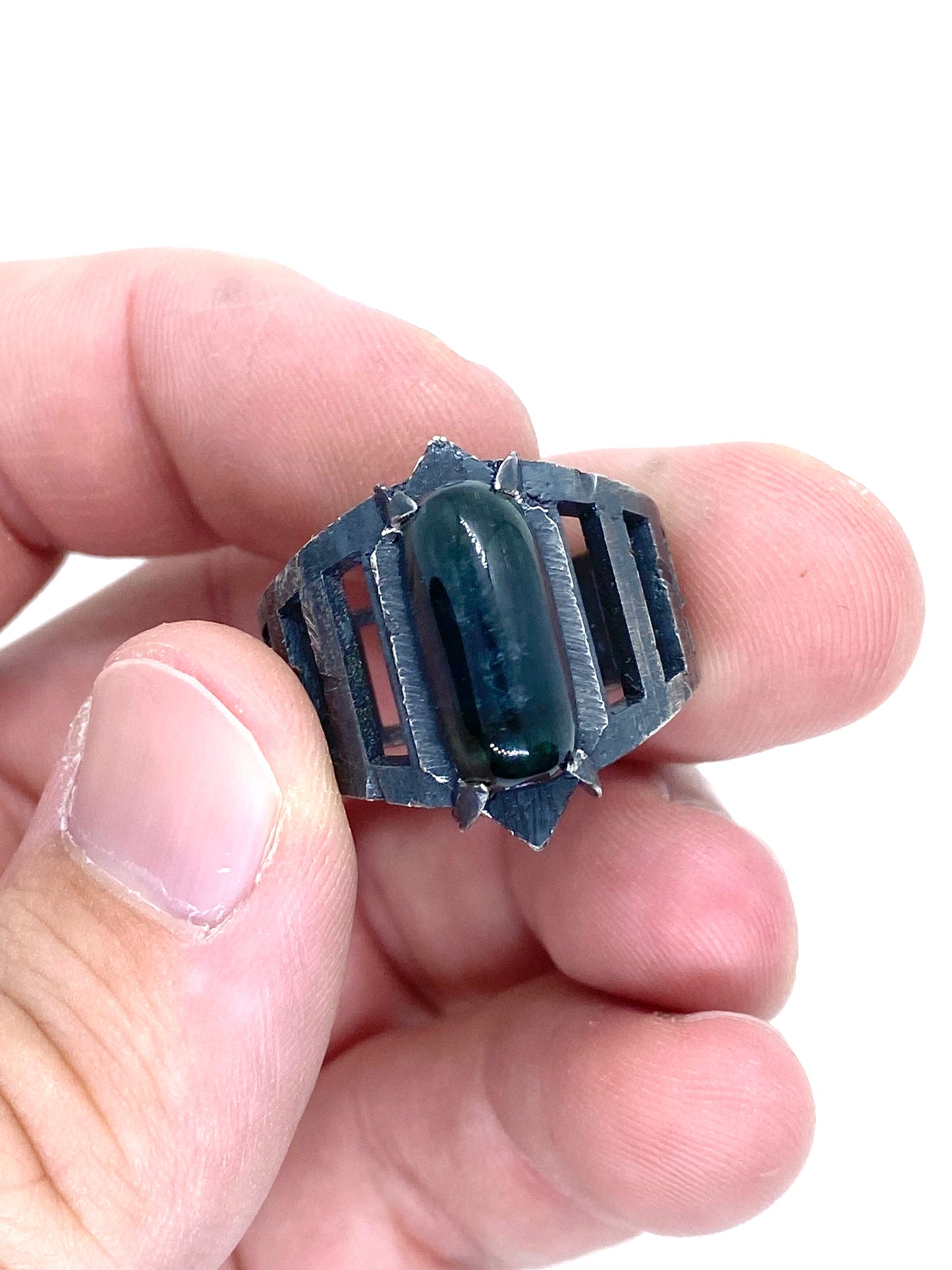 Brutalist Ring with Tourmaline in Sterling Silver