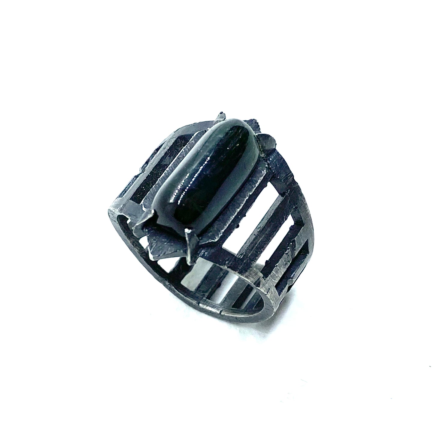 Brutalist Ring with Tourmaline in Sterling Silver