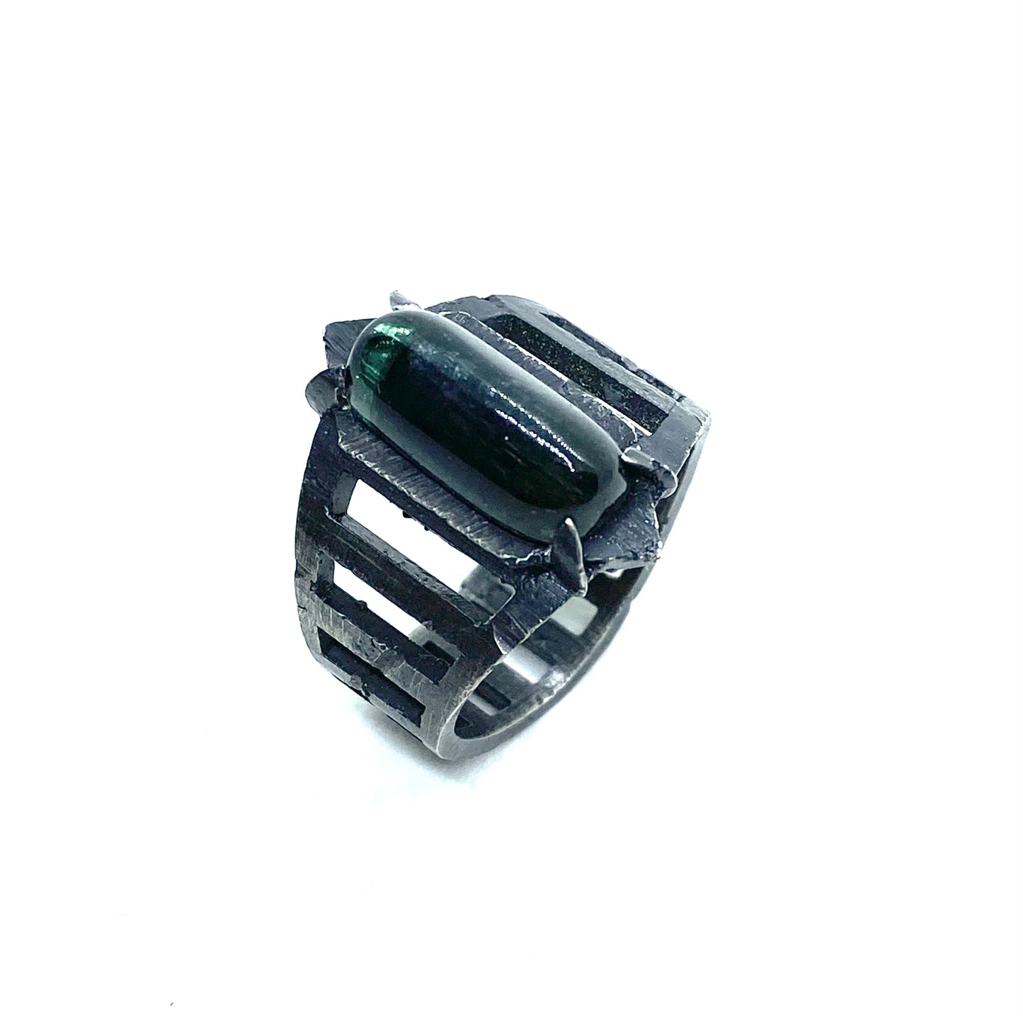 Brutalist Ring with Tourmaline in Sterling Silver