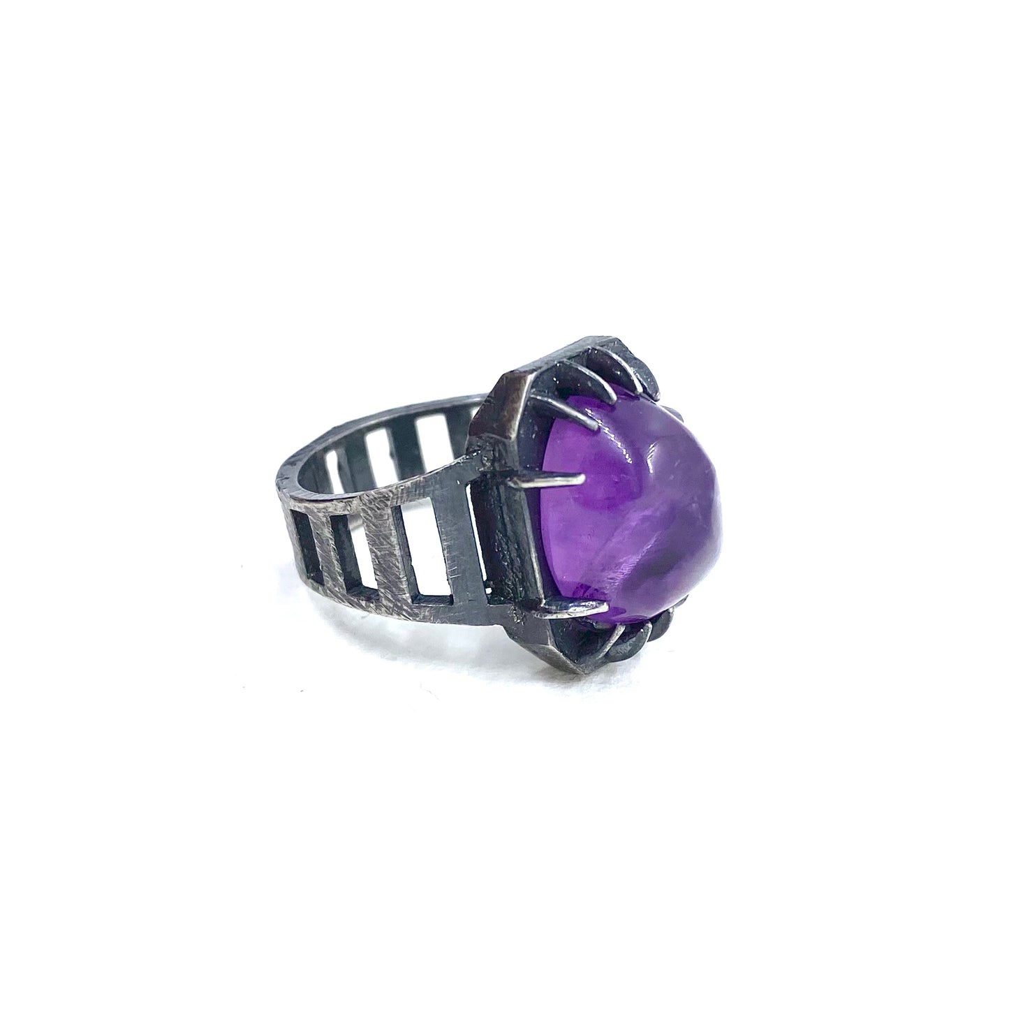 Brutalist Ring with Amethyst in Sterling Silver
