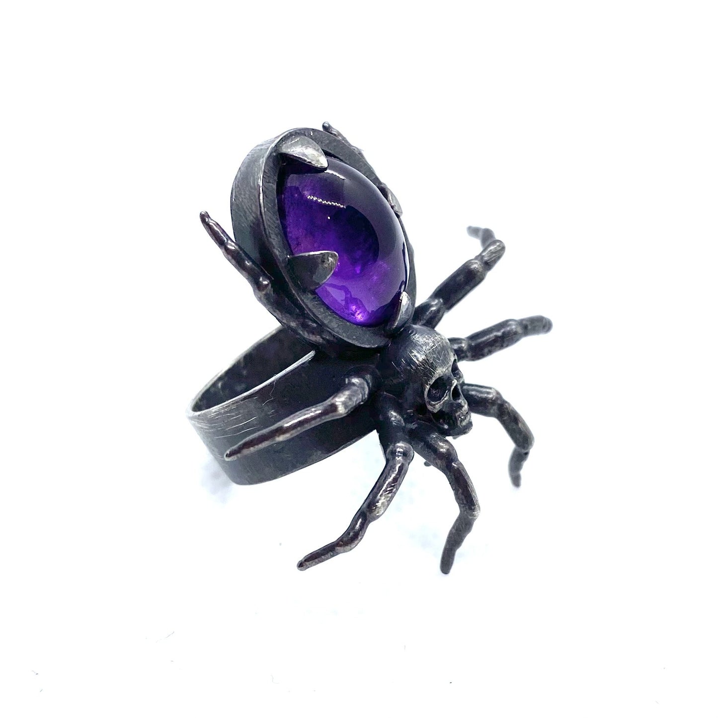 Amethyst Spider Skull Ring Sterling Silver