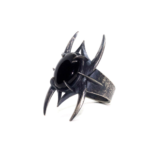 Black Onyx Spine Ring Sterling Silver