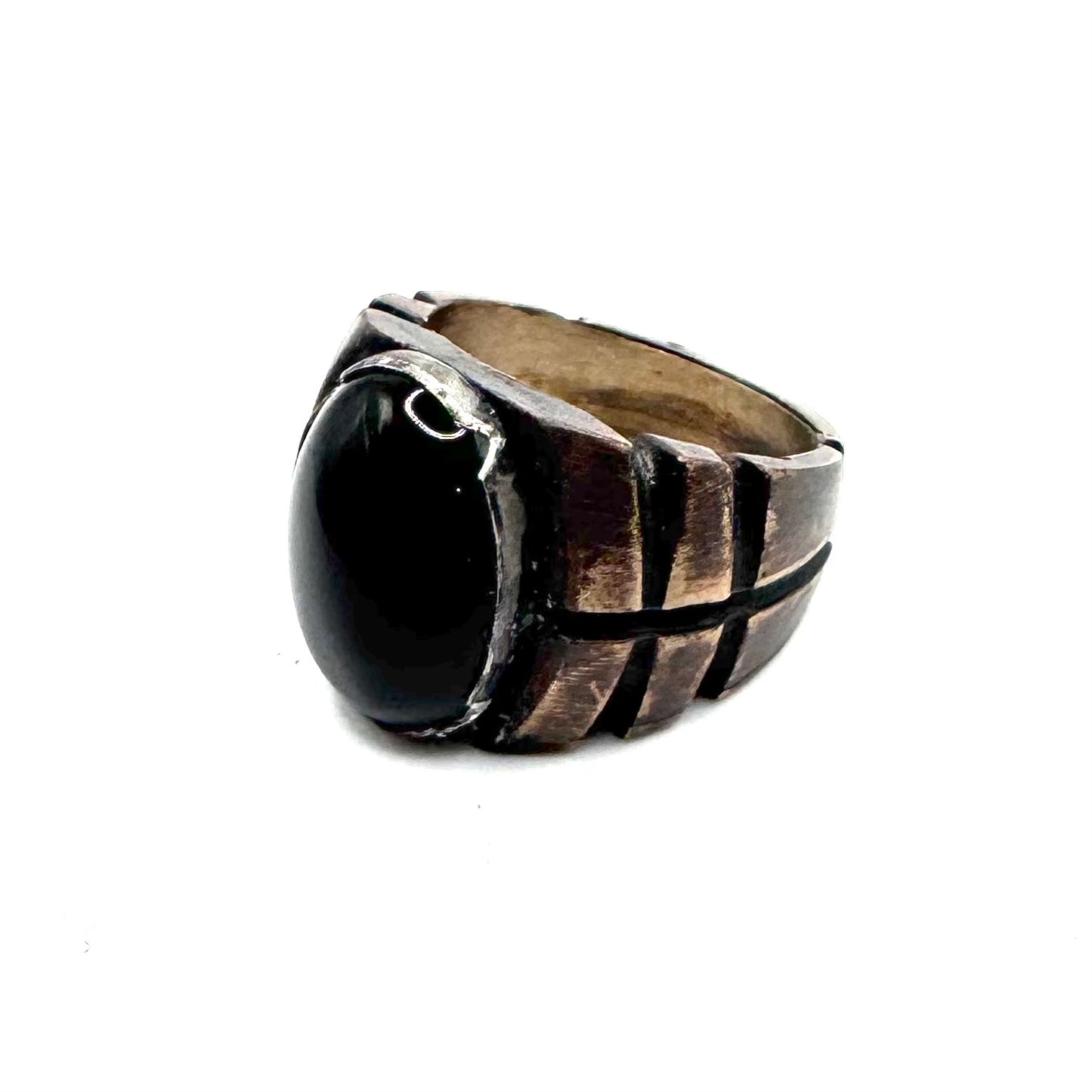 Bharat Ring With Onyx in Bronze