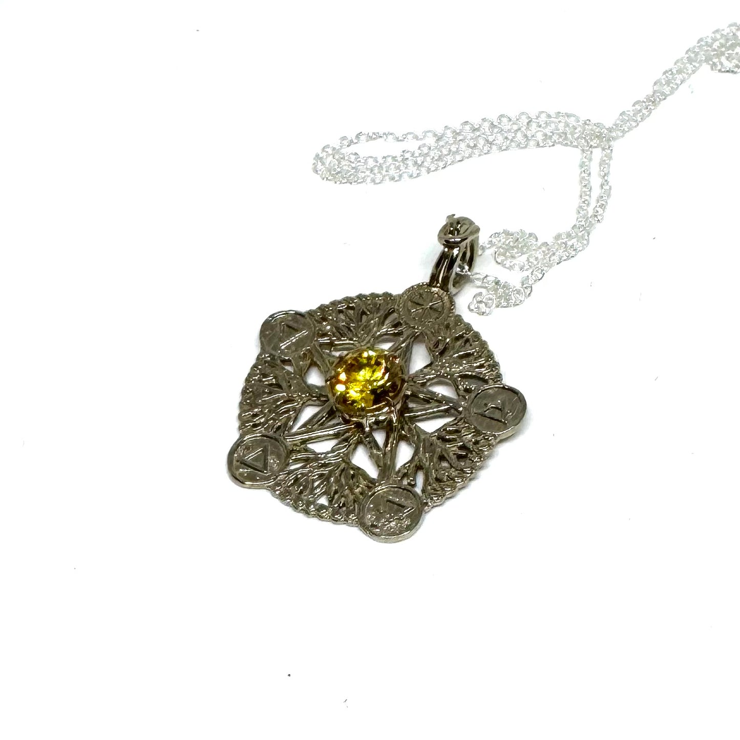 Priestess of the Glen Talisman Tree of Life Pendant in White Bronze with CZ