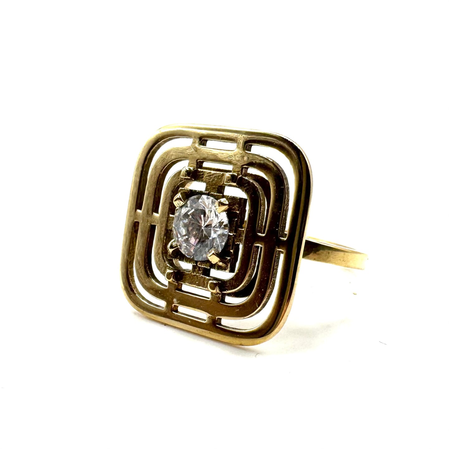 CZ Brutalist Modern Ring in Bronze
