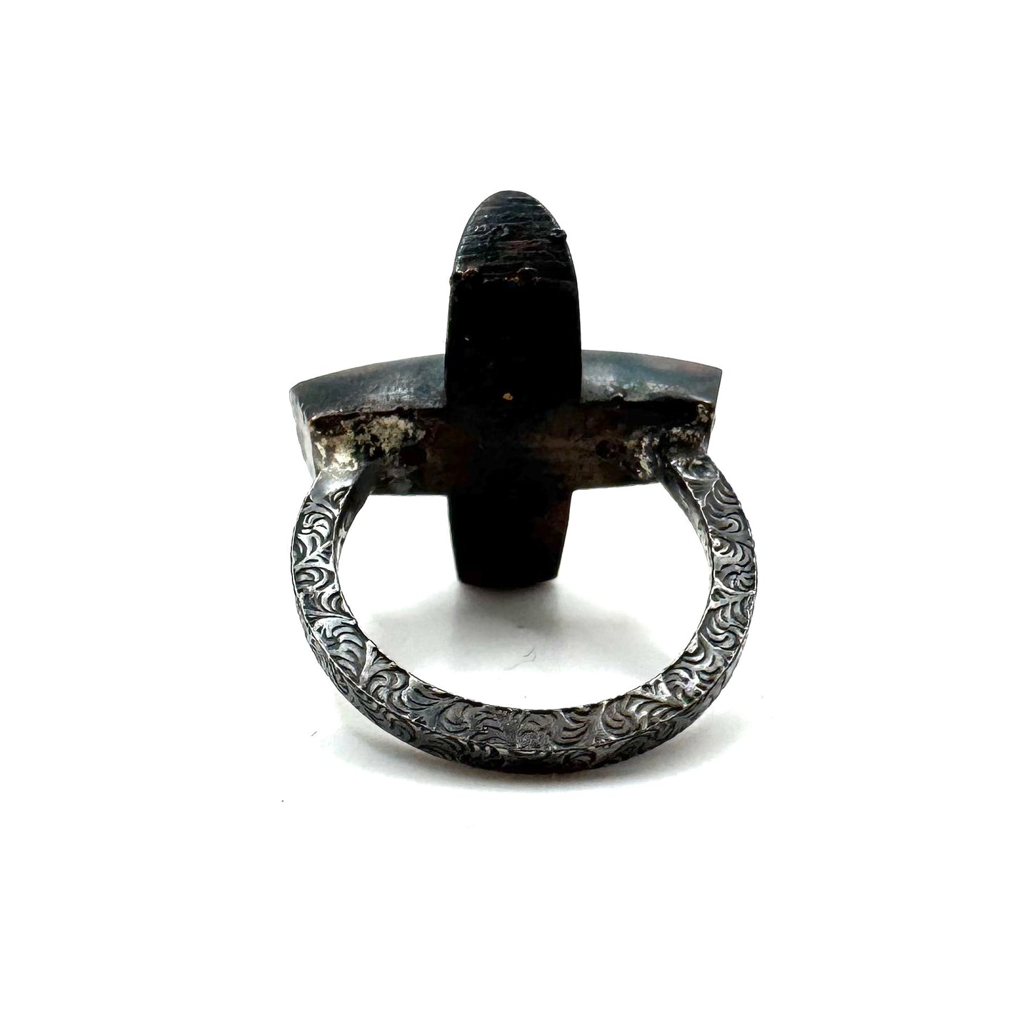 Cross Brutalist Amethyst Modern Ring in Bronze and Sterling