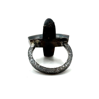 Cross Brutalist Amethyst Modern Ring in Bronze and Sterling