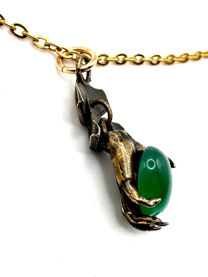Mini Abaddon Hand Green Onyx Necklace In Bronze