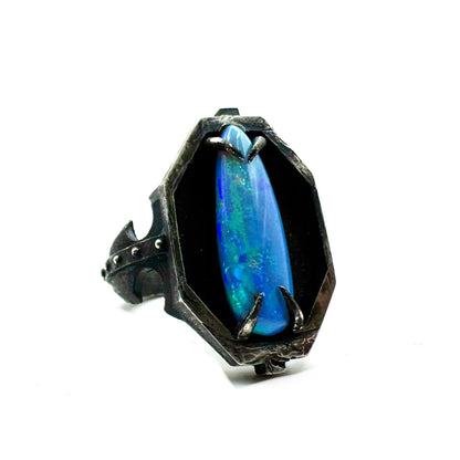 Black Opal Citadel Ring in Sterling Silver